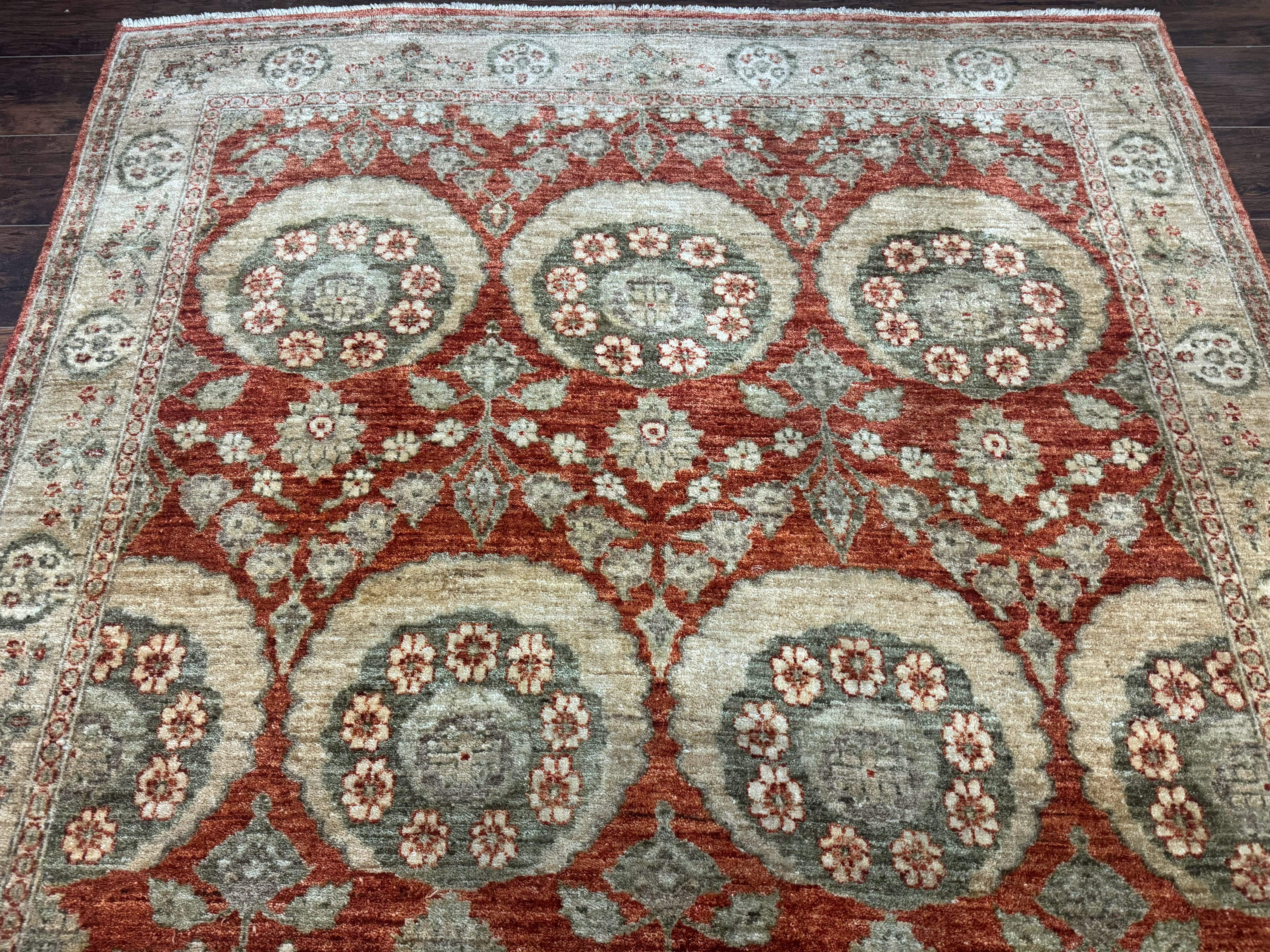 Pakistani Peshawar Wide Runner Rug 6x15 ft, Light Rust Red & Gold, Hand-Knotted Wool Chobi Carpet - Jewel Rugs