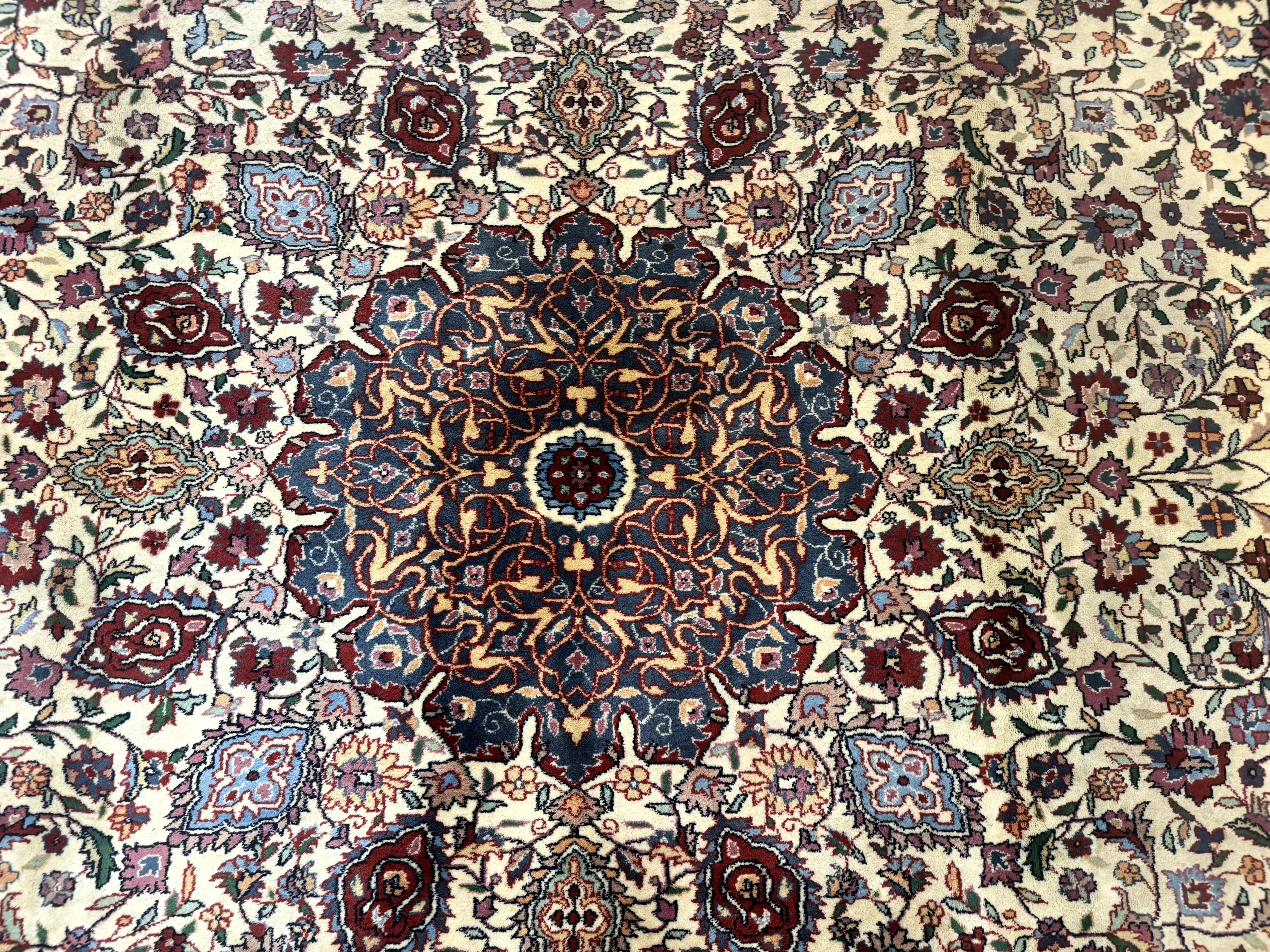 Persian Mashad Rug 10x16, Palace Size Handmade Wool Carpet, Cream Red, Floral Medallion, Vintage - Jewel Rugs