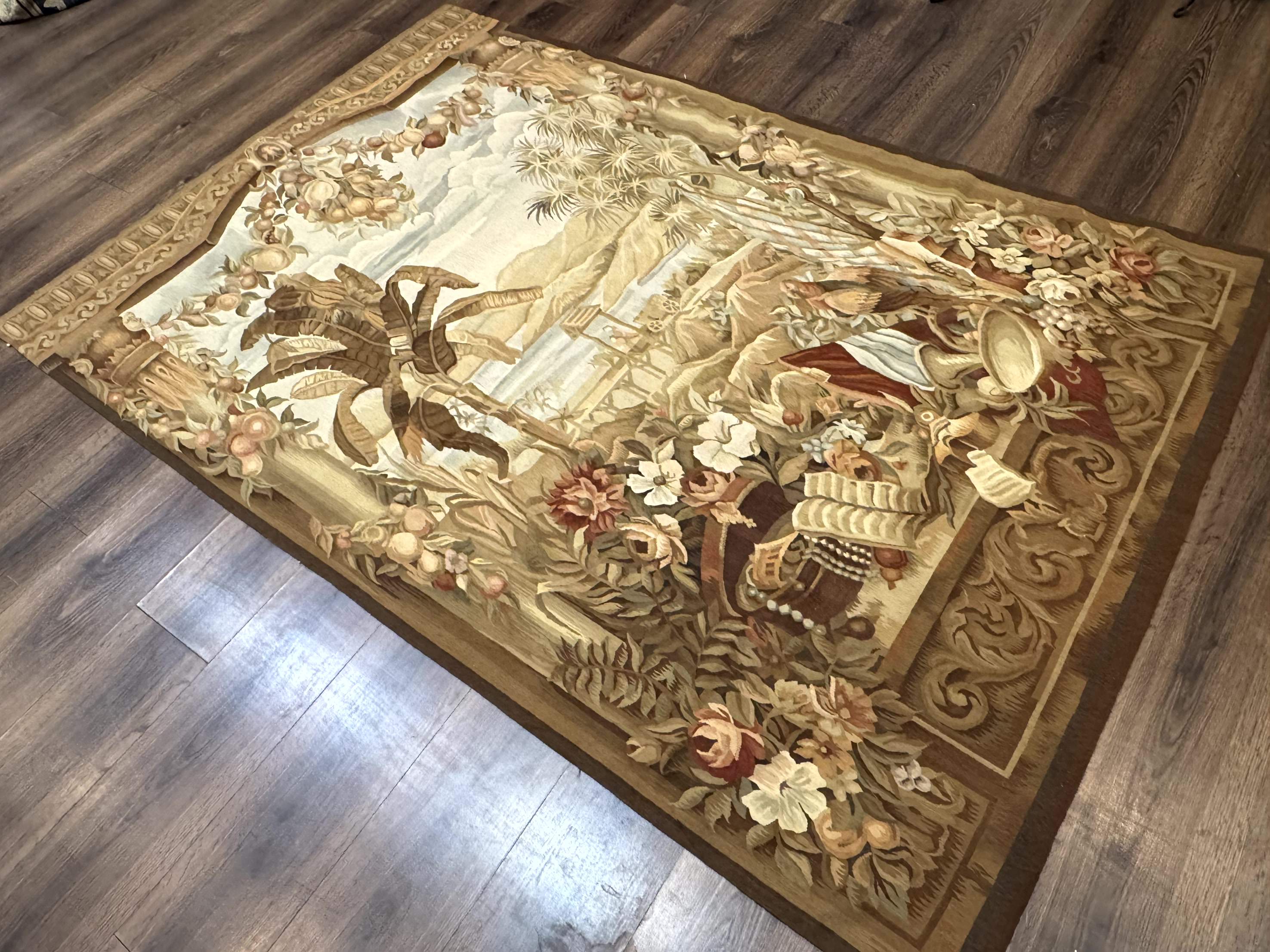 Vintage French Tapestry 5x7, Handmade, Wool, Aubusson Weave - Jewel Rugs