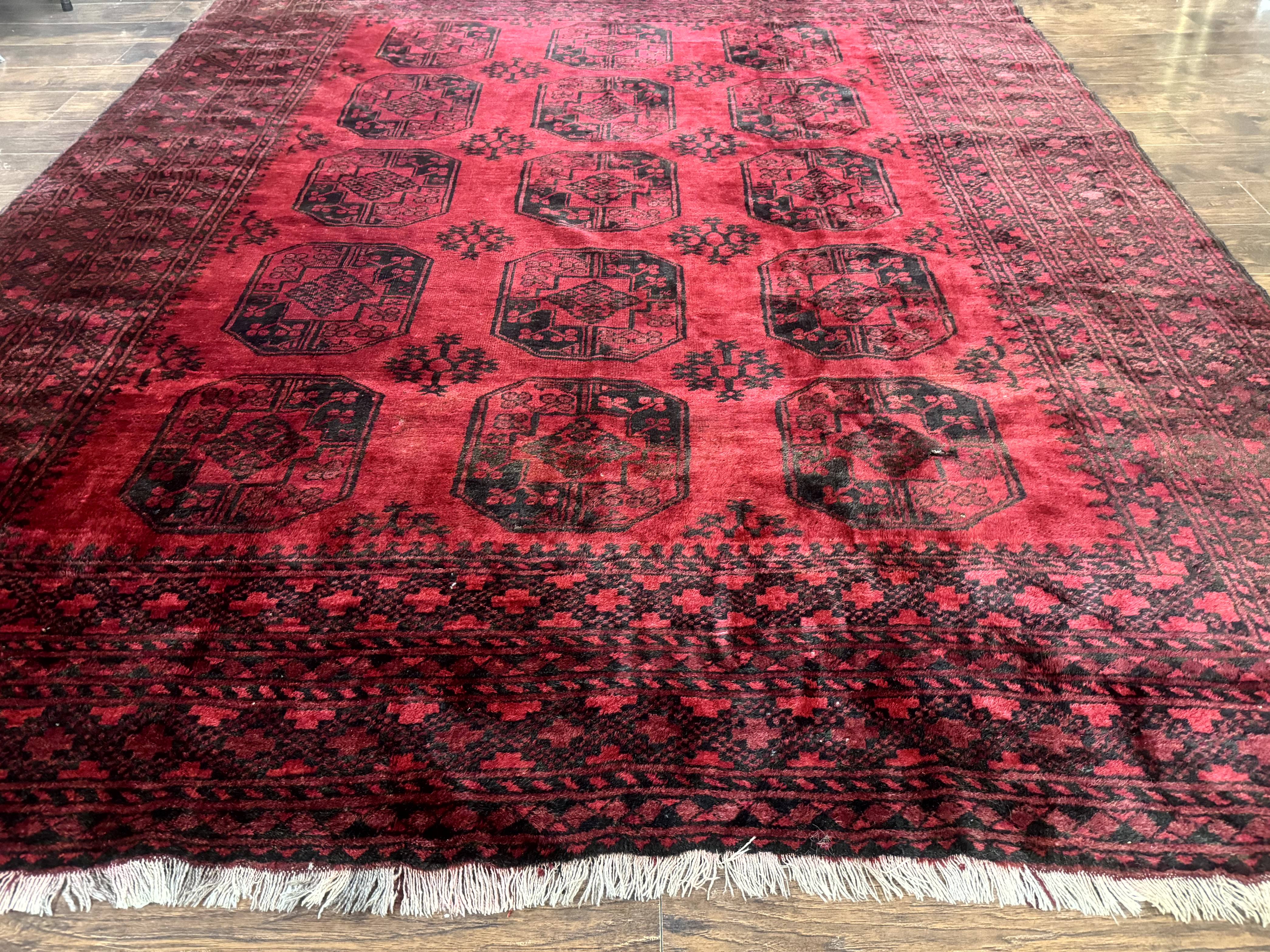 Afghan Turkoman Rug 9x10, Red Beshir Carpet, Tribal, Wool, Antique - Jewel Rugs