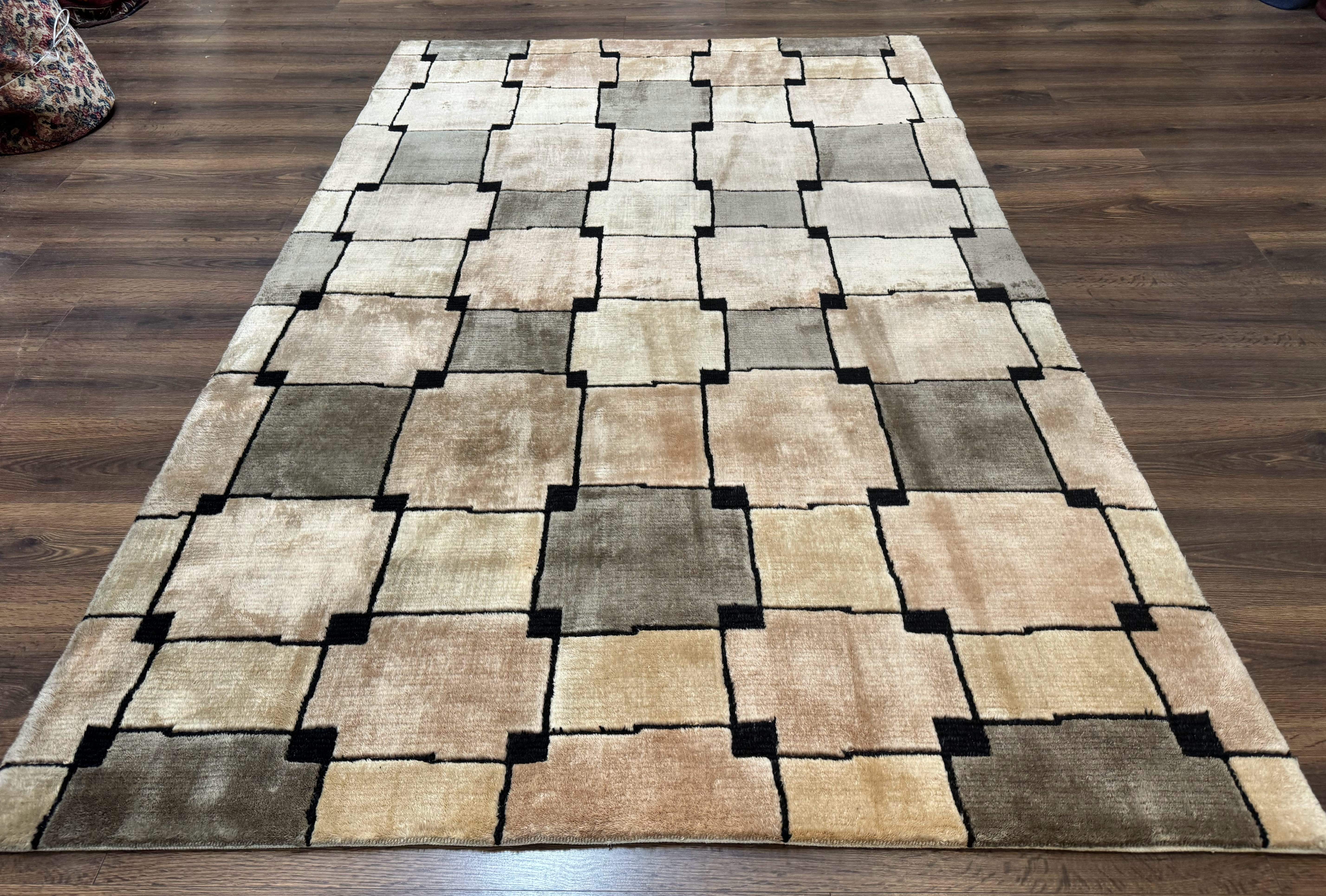 Tibetan Wool Rug 5x8, Contemporary Modern Carpet, Abstract Design, Soft Thick Pile, Pair A - Jewel Rugs