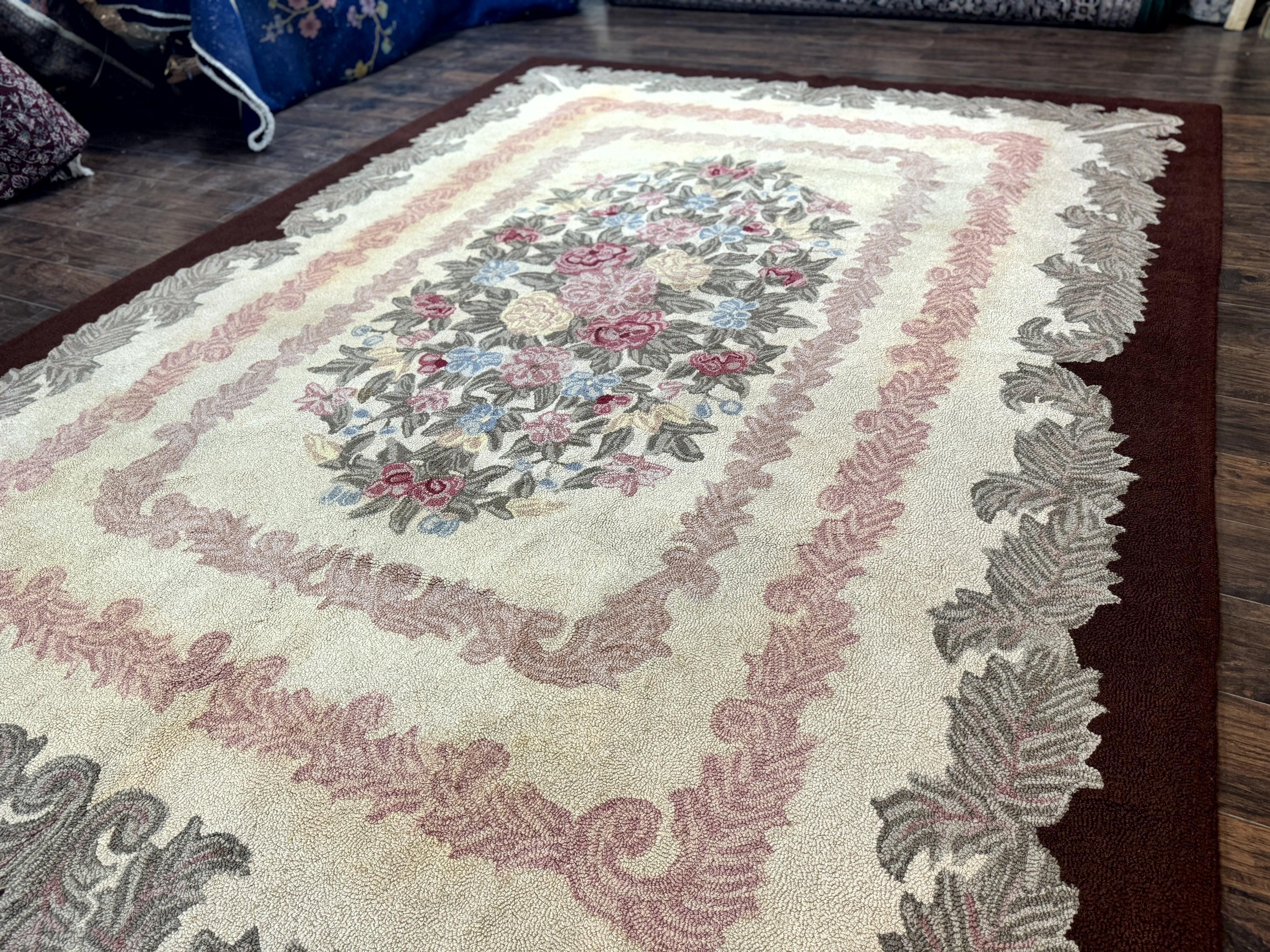 American Hand Hooked Rug 9x12, Vintage Aubusson Carpet, Wool - Jewel Rugs