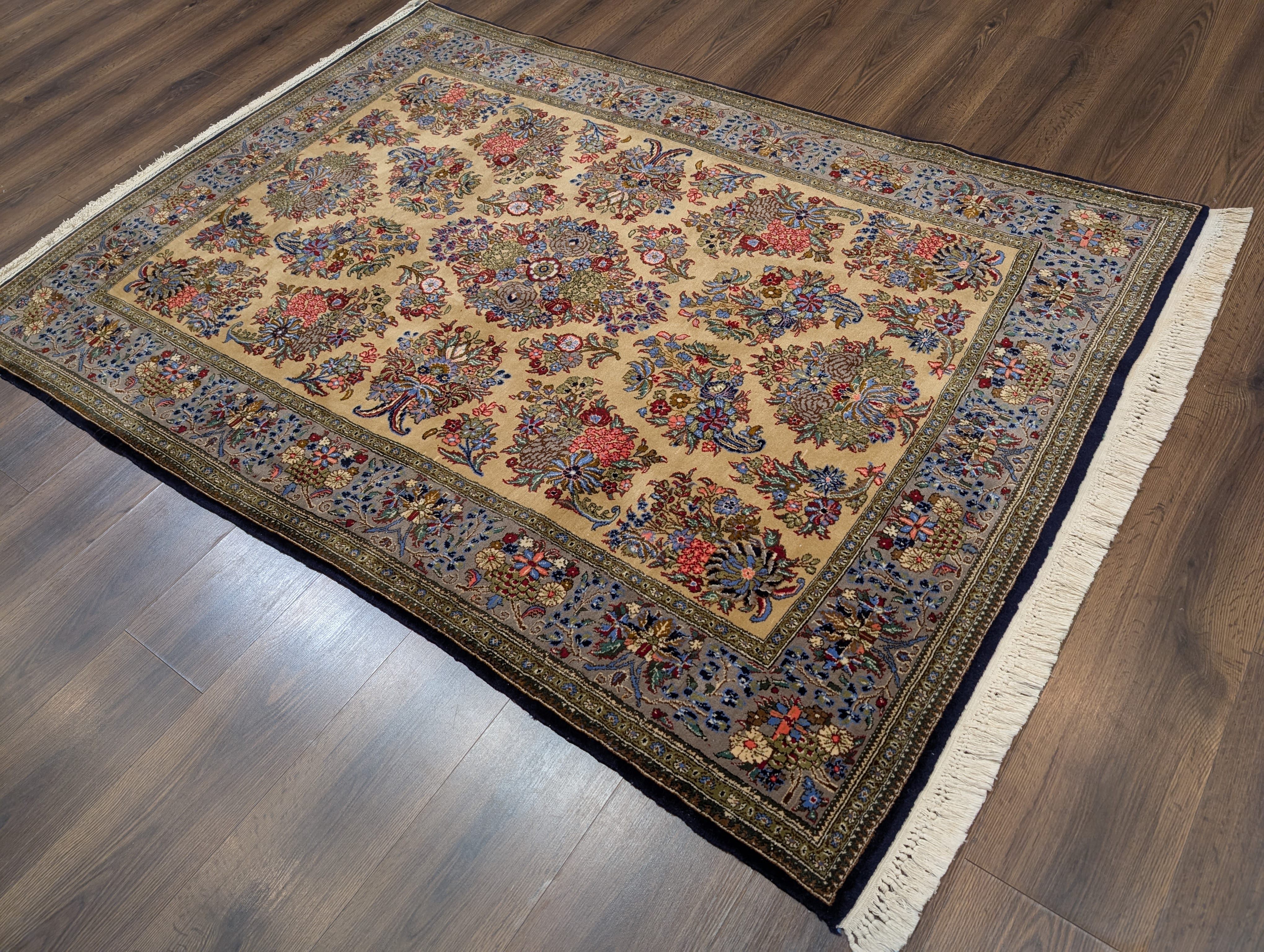 Persian Qum Rug 5x7, Floral, Tan & Multicolor - Jewel Rugs