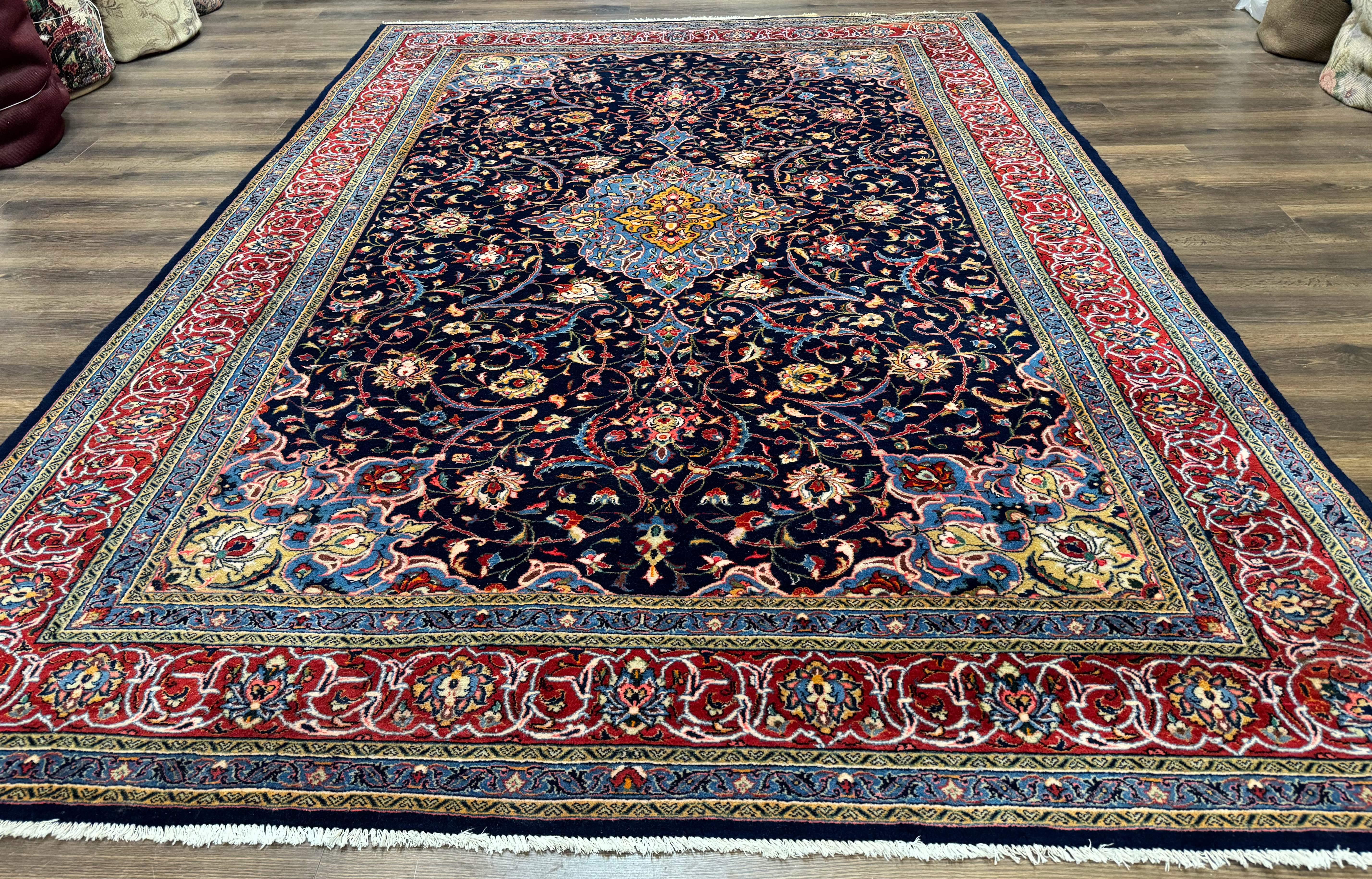 Navy Blue Persian Sarouk Rug 8x11 - Unique Floral Medallion - Jewel Rugs