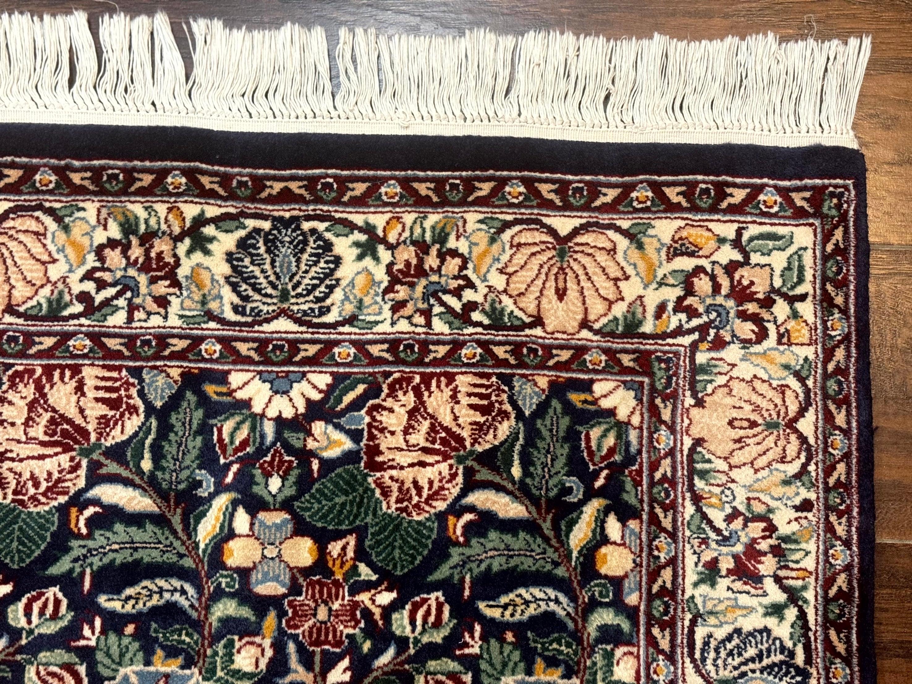 Square Pak Persian Small Rug 2.7 x 2.7, William Morris Design, Dark Green, Floral, Handmade - Jewel Rugs