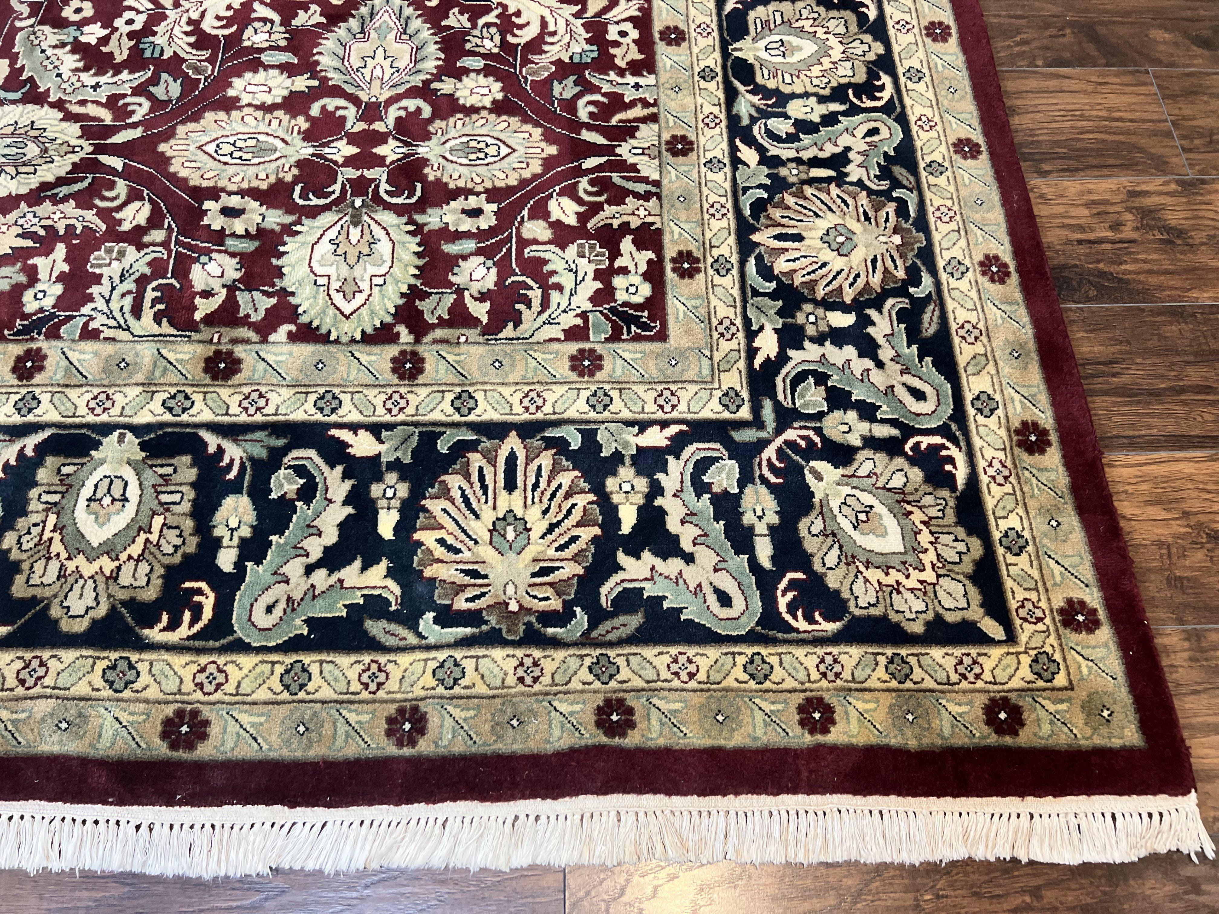 Indo Persian Rug 10x14, Floral Allover, Maroon, Handmade Hand Knotted VIntage Wool Rug, Large Oriental Carpet - Jewel Rugs