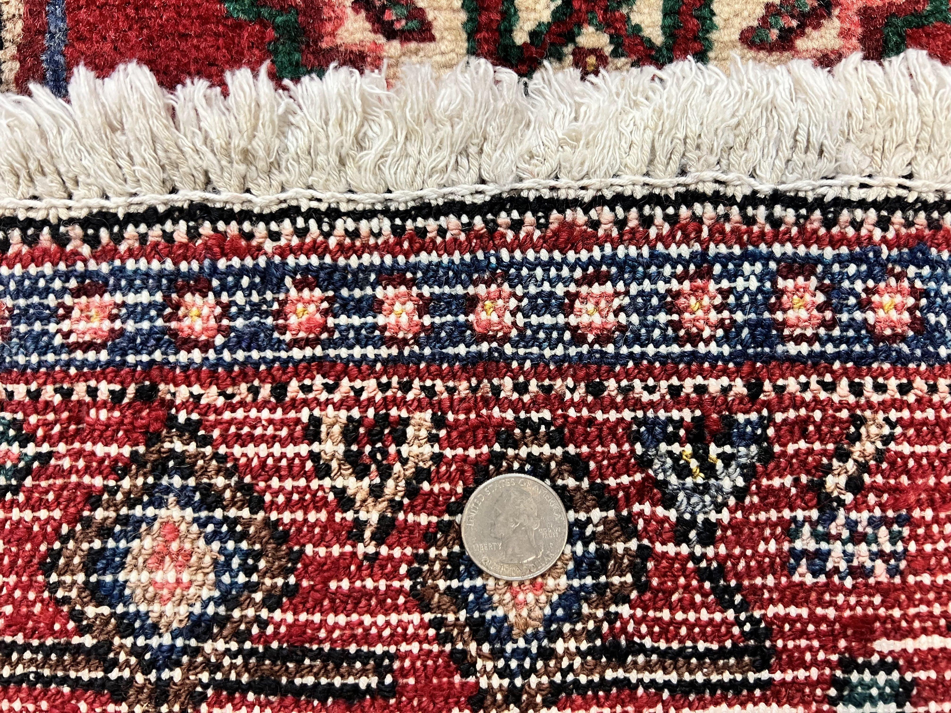 Persian Kurdish Senneh Runner Rug 3x9, Red Navy Blue, Medallions Wool Tribal Runner for Kitchen/Hallway 9ft Antique Handmade Oriental Runner - Jewel Rugs