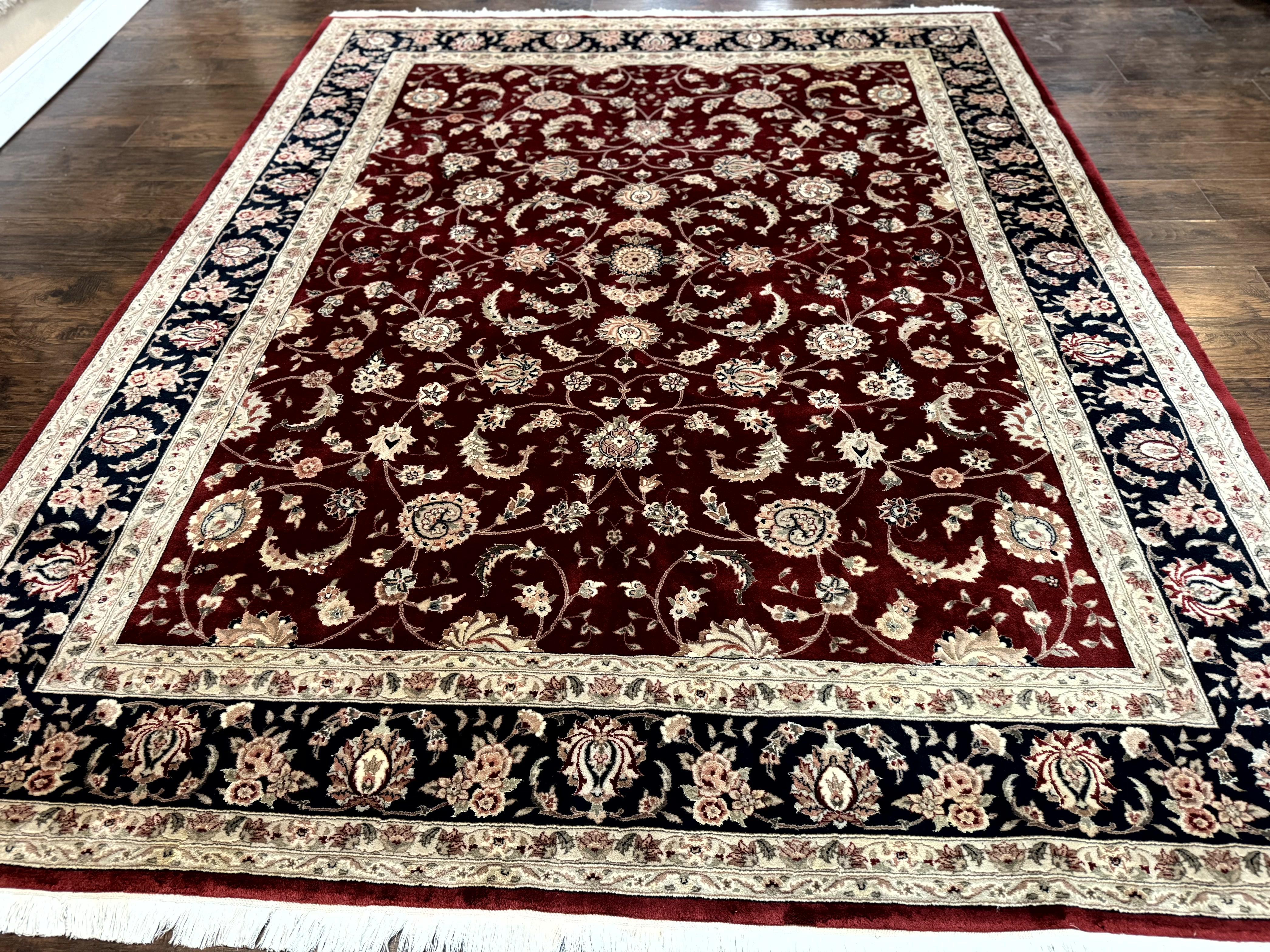 Maroon Persian Area Rug 8x10, Floral Allover, Pak Persian, Wool and Silk Highlights, Traditional Oriental Carpet - Jewel Rugs