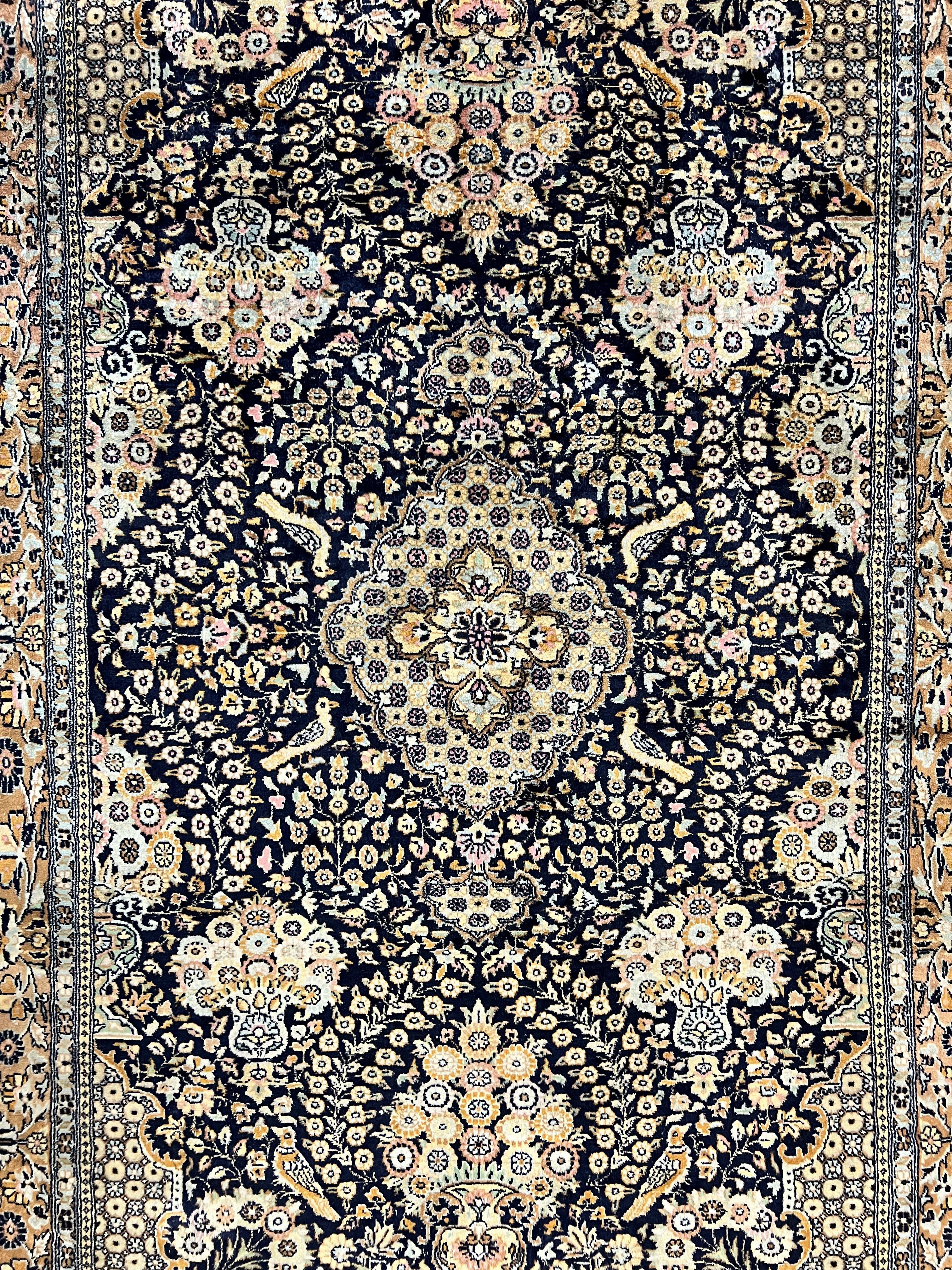 Pak Persian Rug 5x7, Wool Hand Knotted Vintage Fine Oriental Carpet, Birds, Floral Medallion, Traditional Oriental Rug, Dark Blue - Jewel Rugs