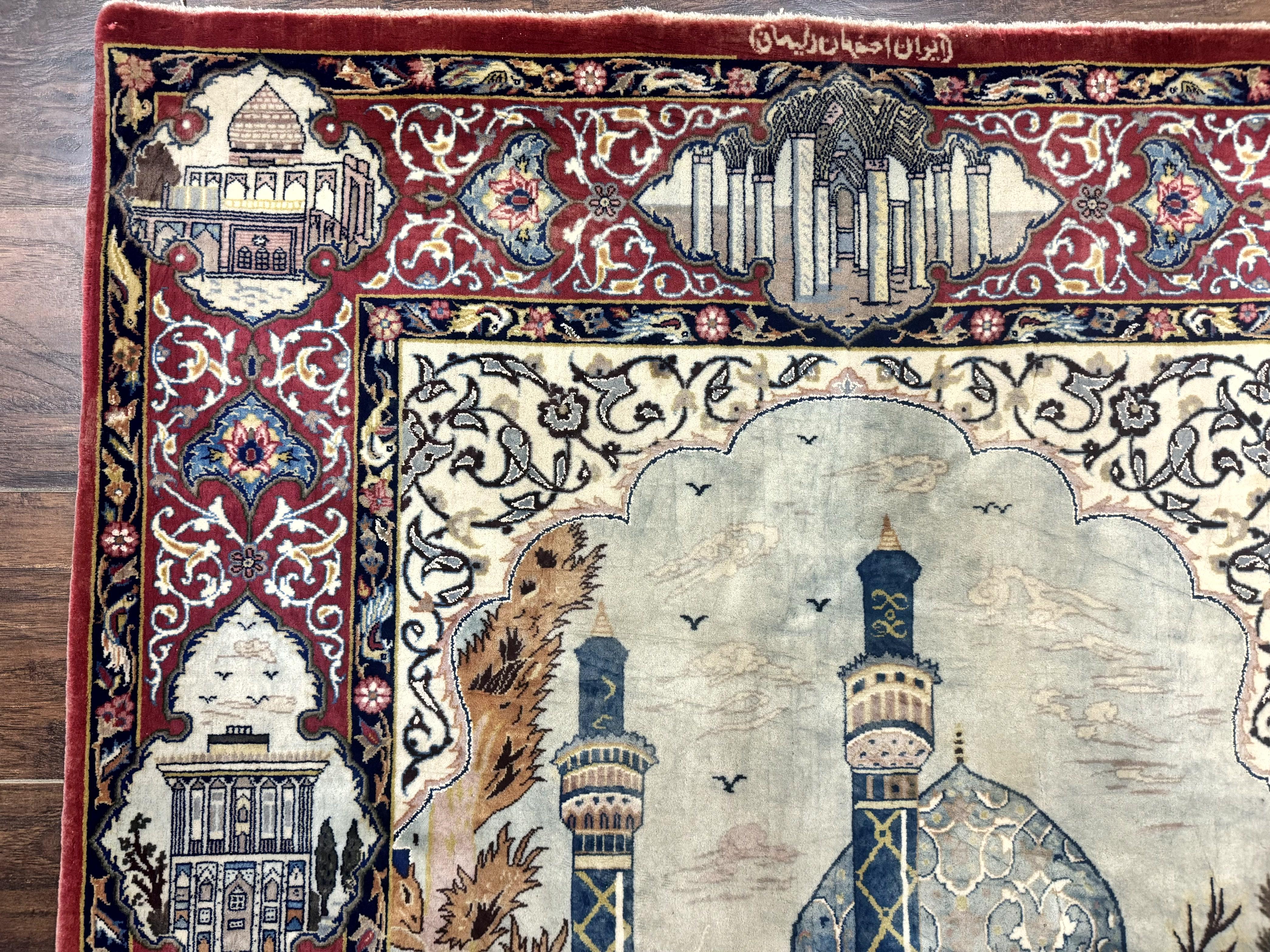 Persian Isfahan Pictorial Rug 3.6 x 5.7, Very Fine 400 KPSI, Historical Buildings, Signed By Masterweaver, Handmade - Jewel Rugs