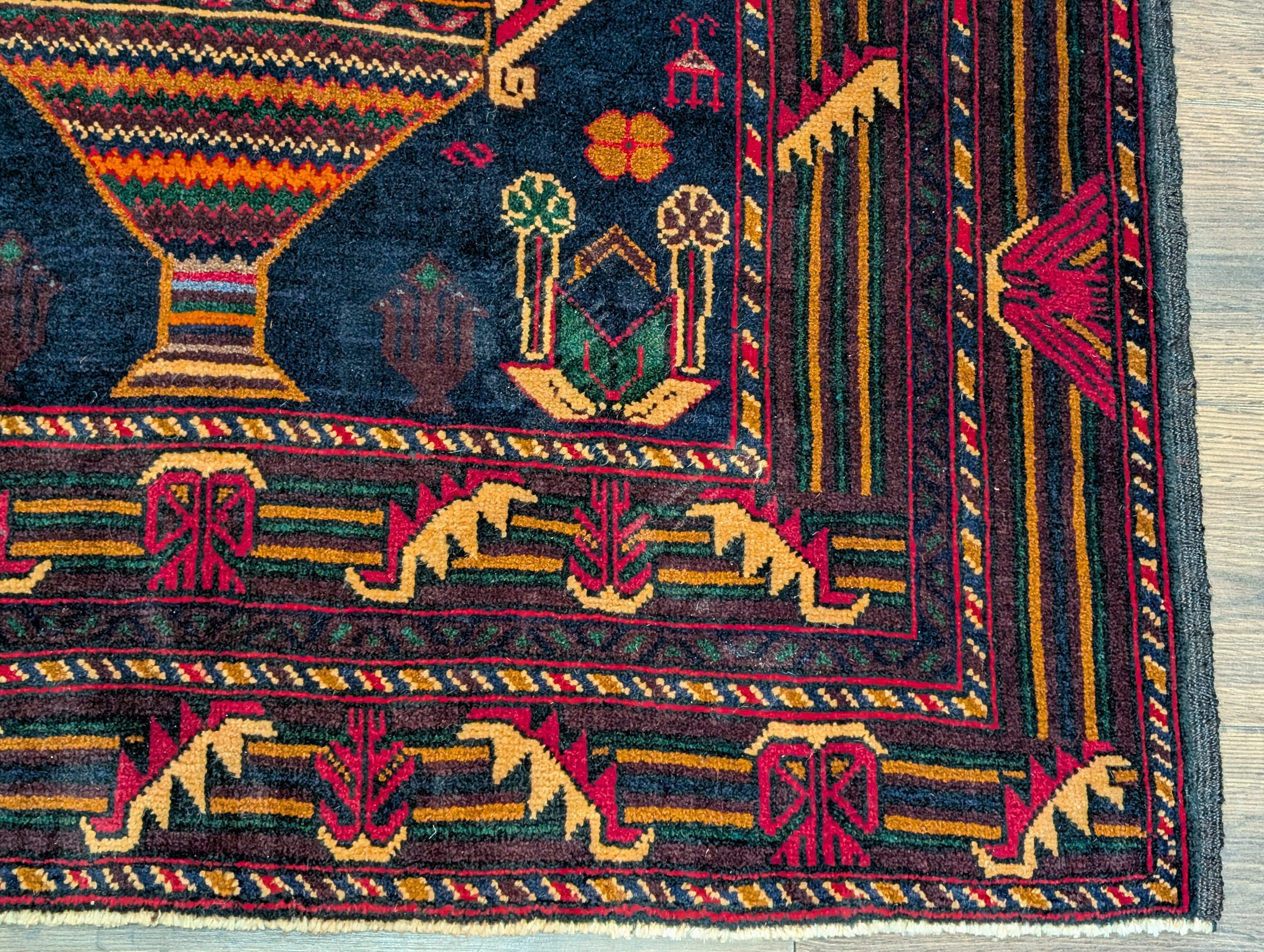 Afghan Baluch Rug 4x7, Persian Vase Design, Handmade, Wool, New - Jewel Rugs