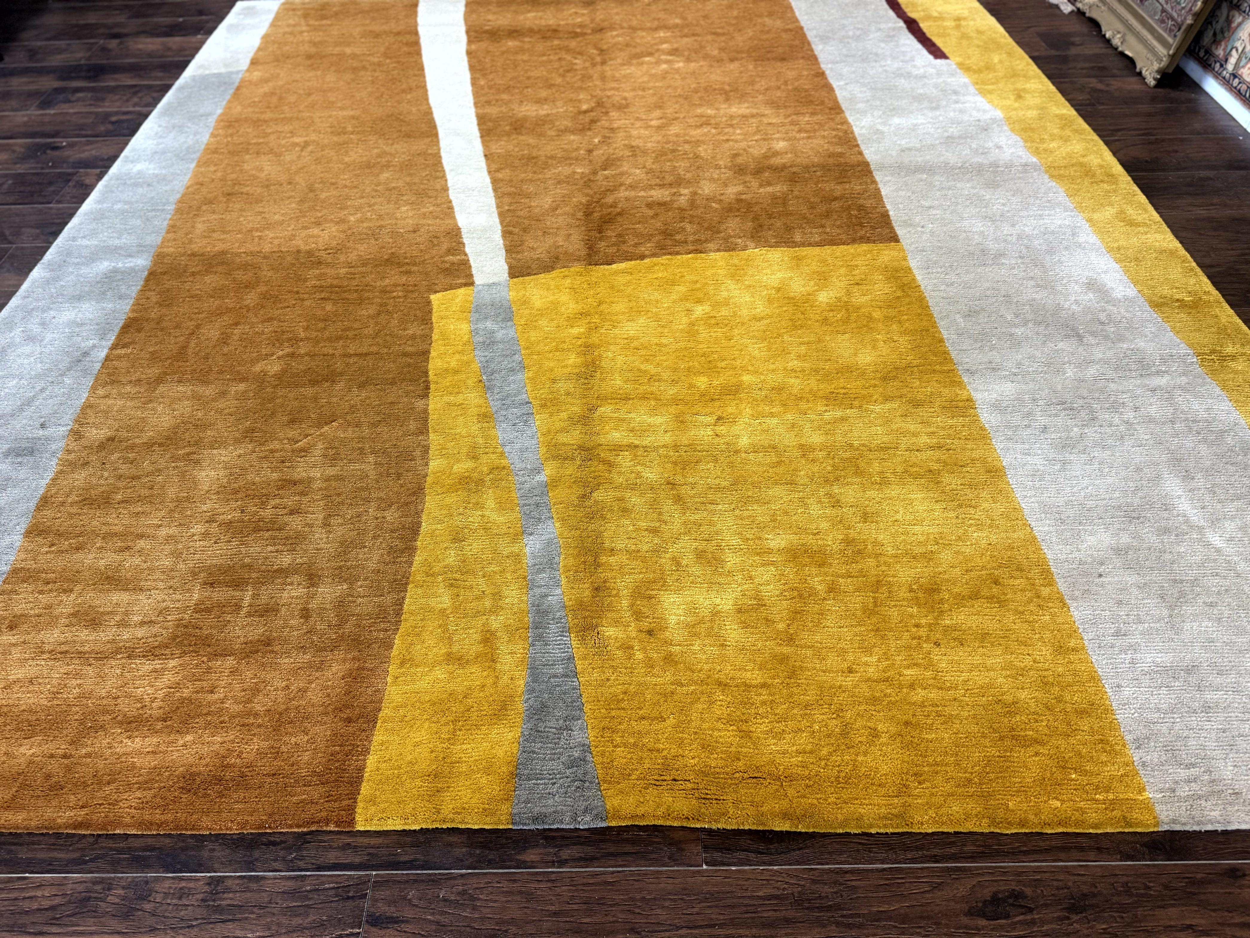 Modern Tibetan Rug 9x10, Wool Handmade Tibetan Area Rug, Abstract Multicolor - Jewel Rugs