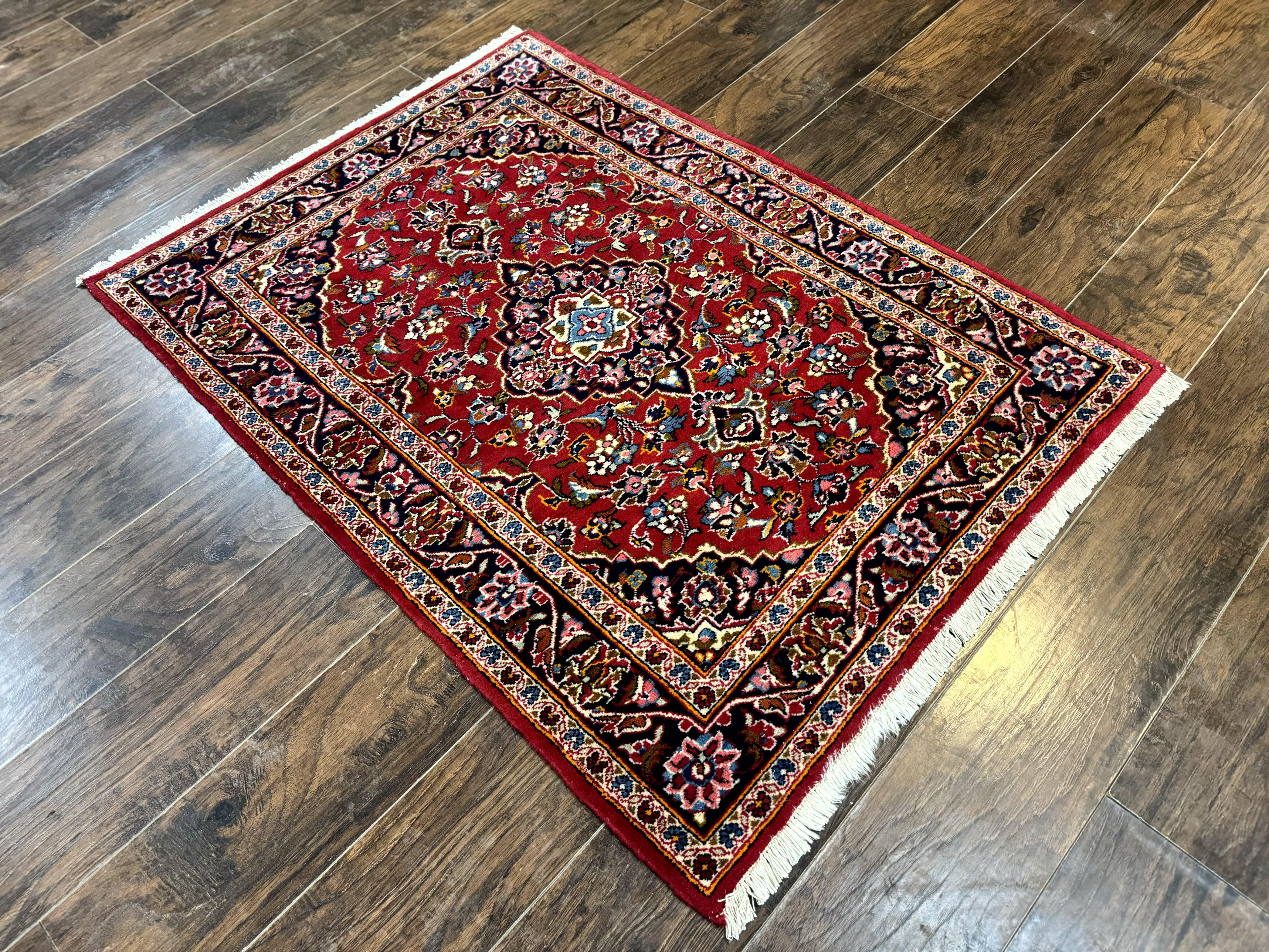Small Red Persian Kashan Rug 3x5, Floral Medallion, Semi Antique, 150 KPSI, Wool, Handmade - Jewel Rugs