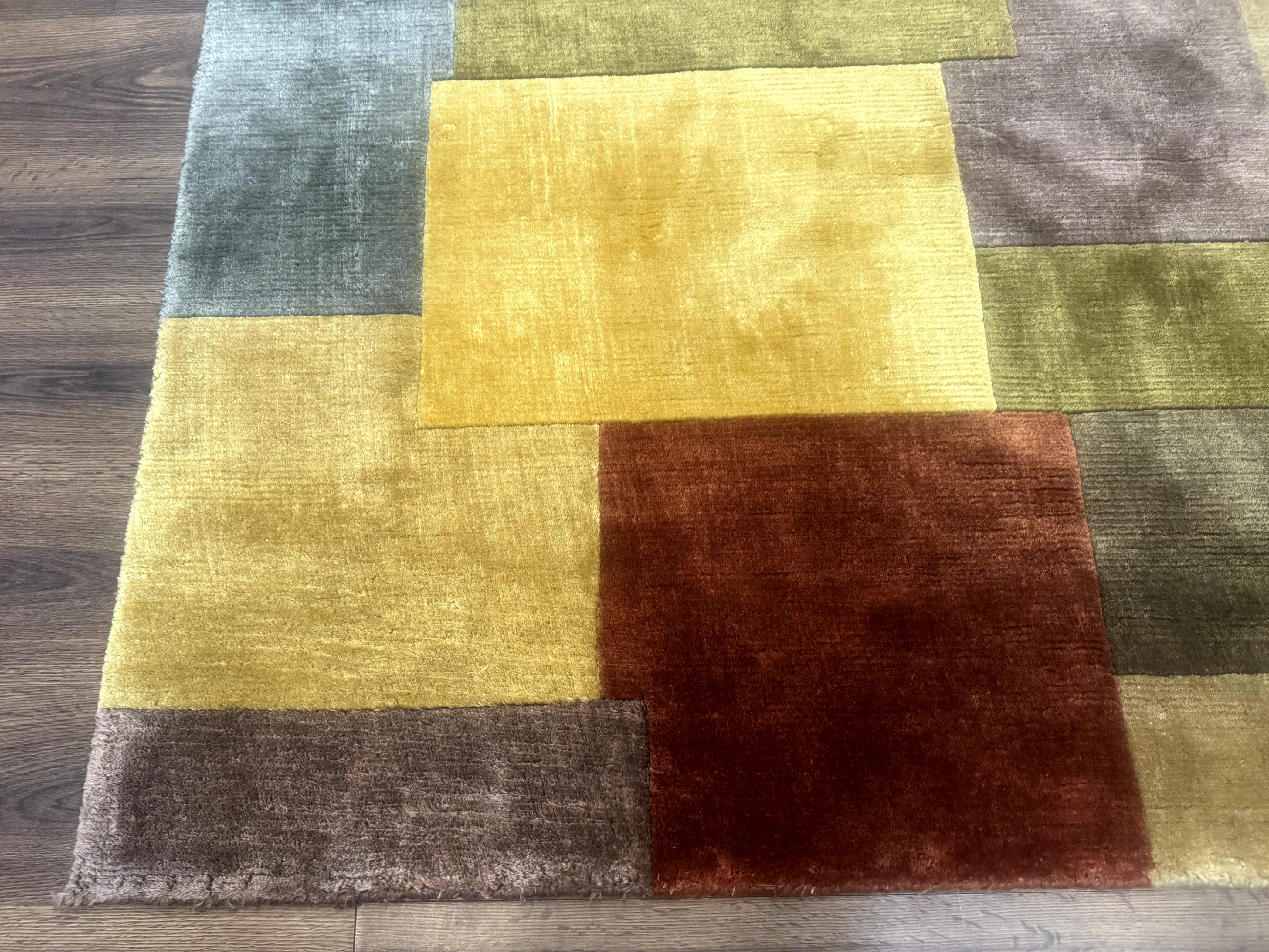 Modern Tibetan Wool Rug 8x10, Multicolor, Thick Pile, Contemporary, Nepali, Handmade - Jewel Rugs