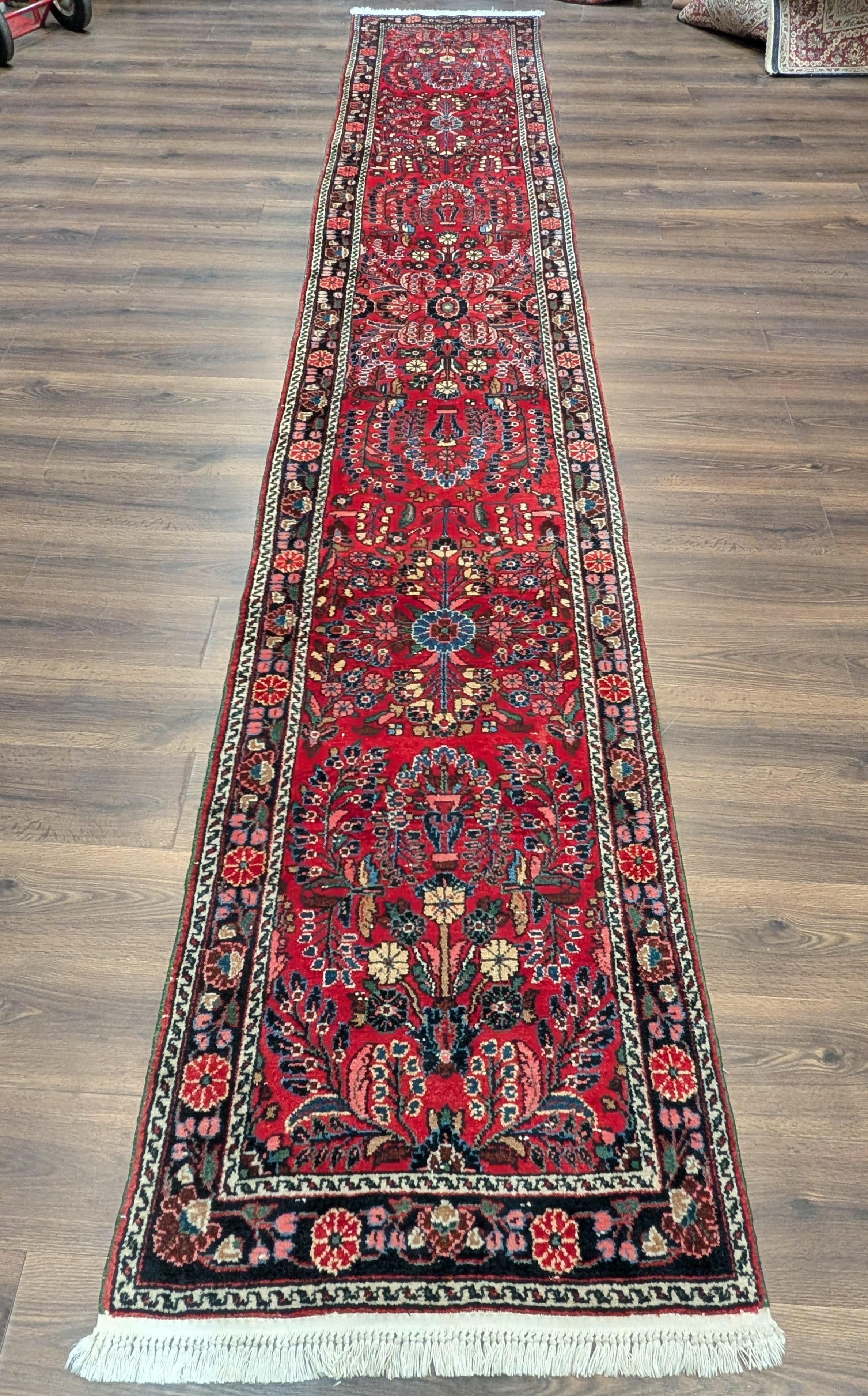 Red Persian Runner Rug 3 x 15, Hamadan Runner, Vintage - Jewel Rugs