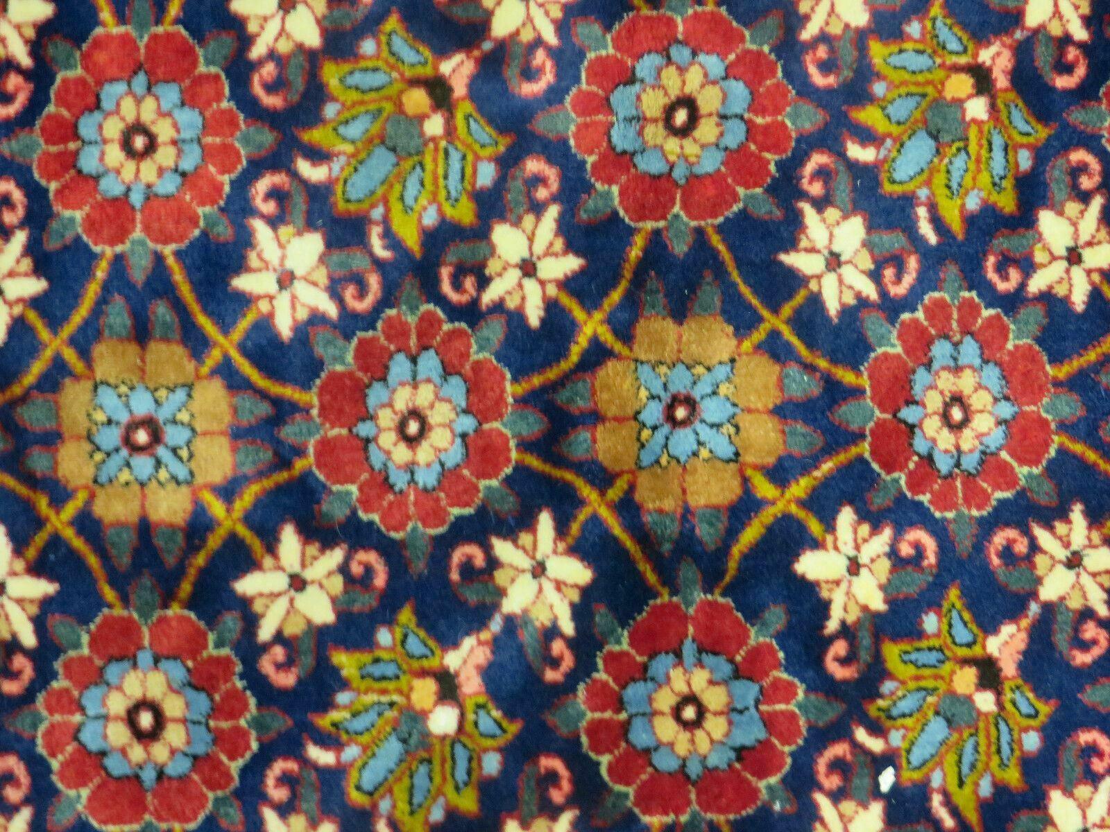 Navy Blue Antique Persian Rug 7x11, Veramin Mina Khani Repeated Allover Pattern, Vintage Authentic Hand Knotted Handmade Wool Room Sized Carpet - Jewel Rugs