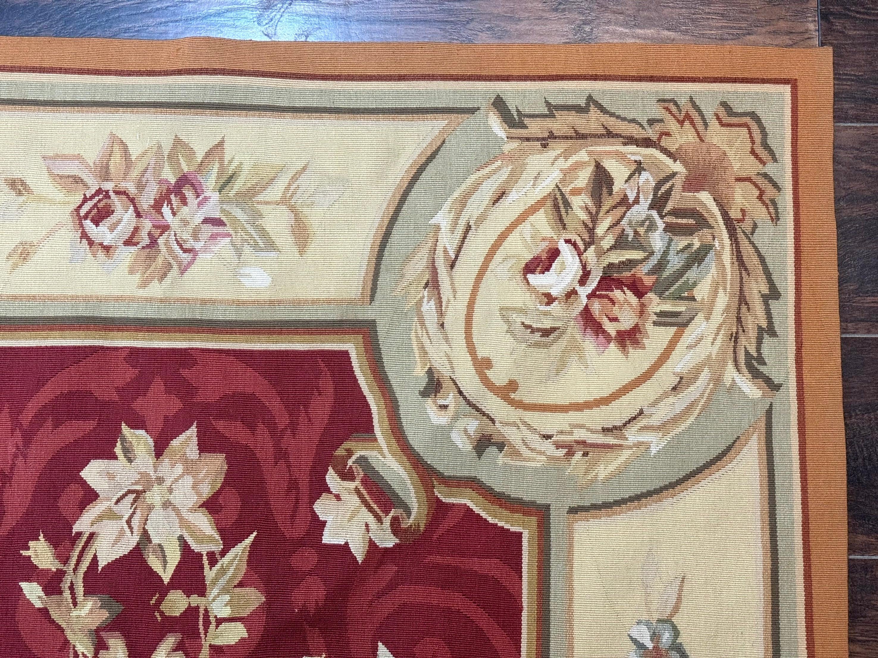 Aubusson Rug 4x6, Red, Floral, European Design, Vintage, Wool - Jewel Rugs