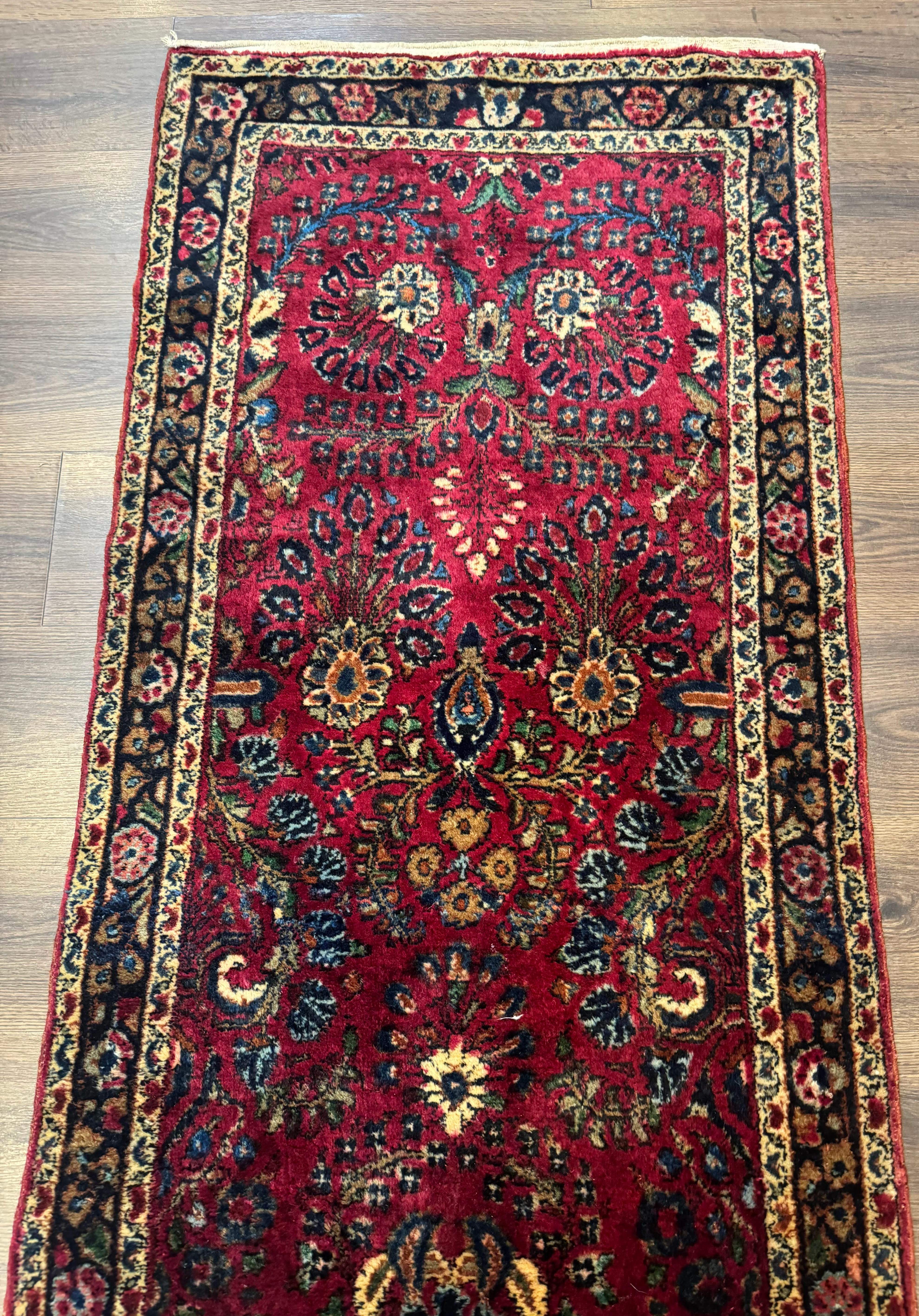 Persian Lilian Short Runner Rug 2.6 x 5.7 – Dark Red and Navy, Hand-Knotted Wool Carpet - Jewel Rugs