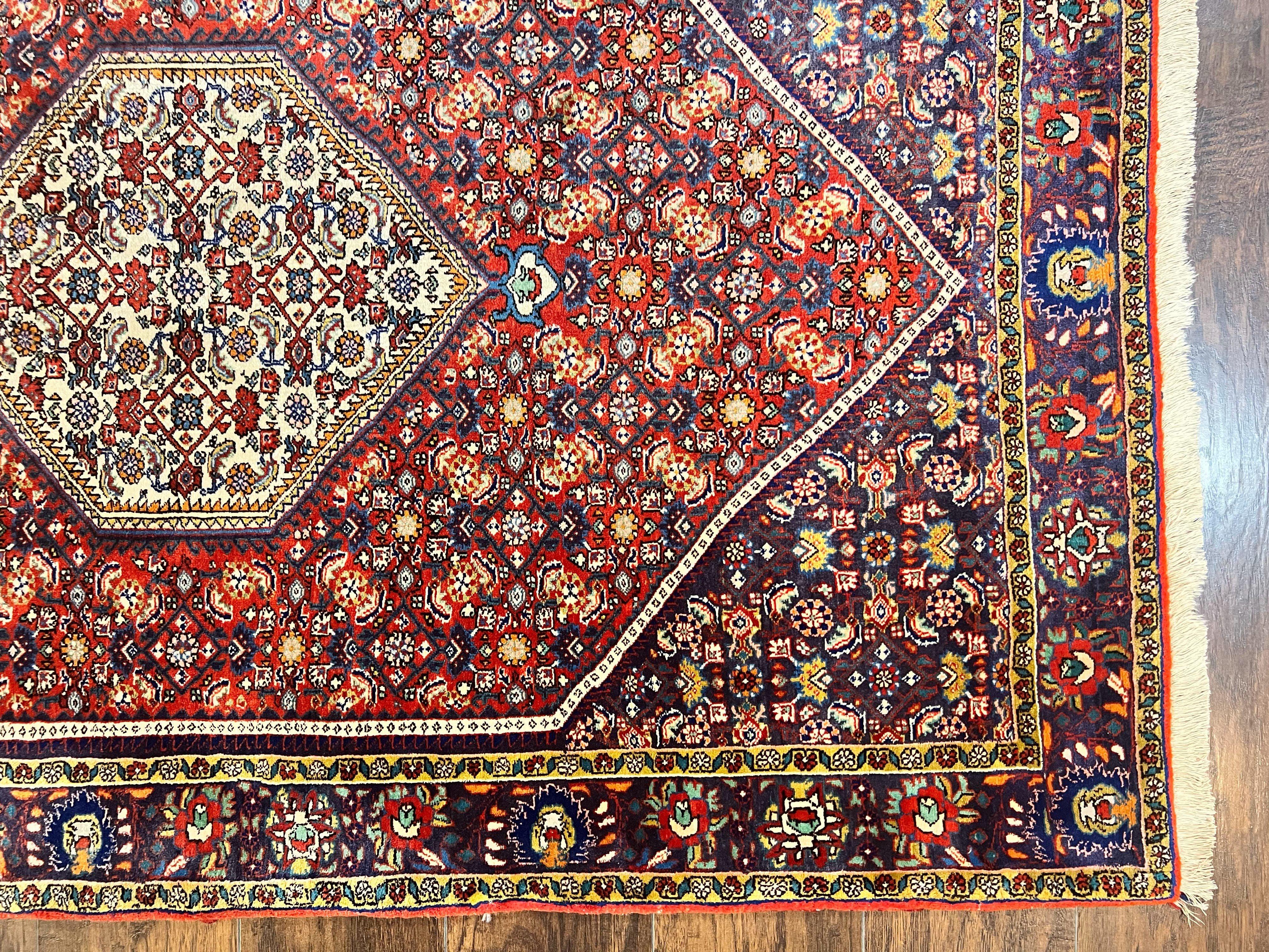 Persian Bidjar Rug 4x6, Handmade Oriental Carpet, Fine Weave, Herati Mahi Pattern, Vintage, Red, 300 KPSI - Jewel Rugs