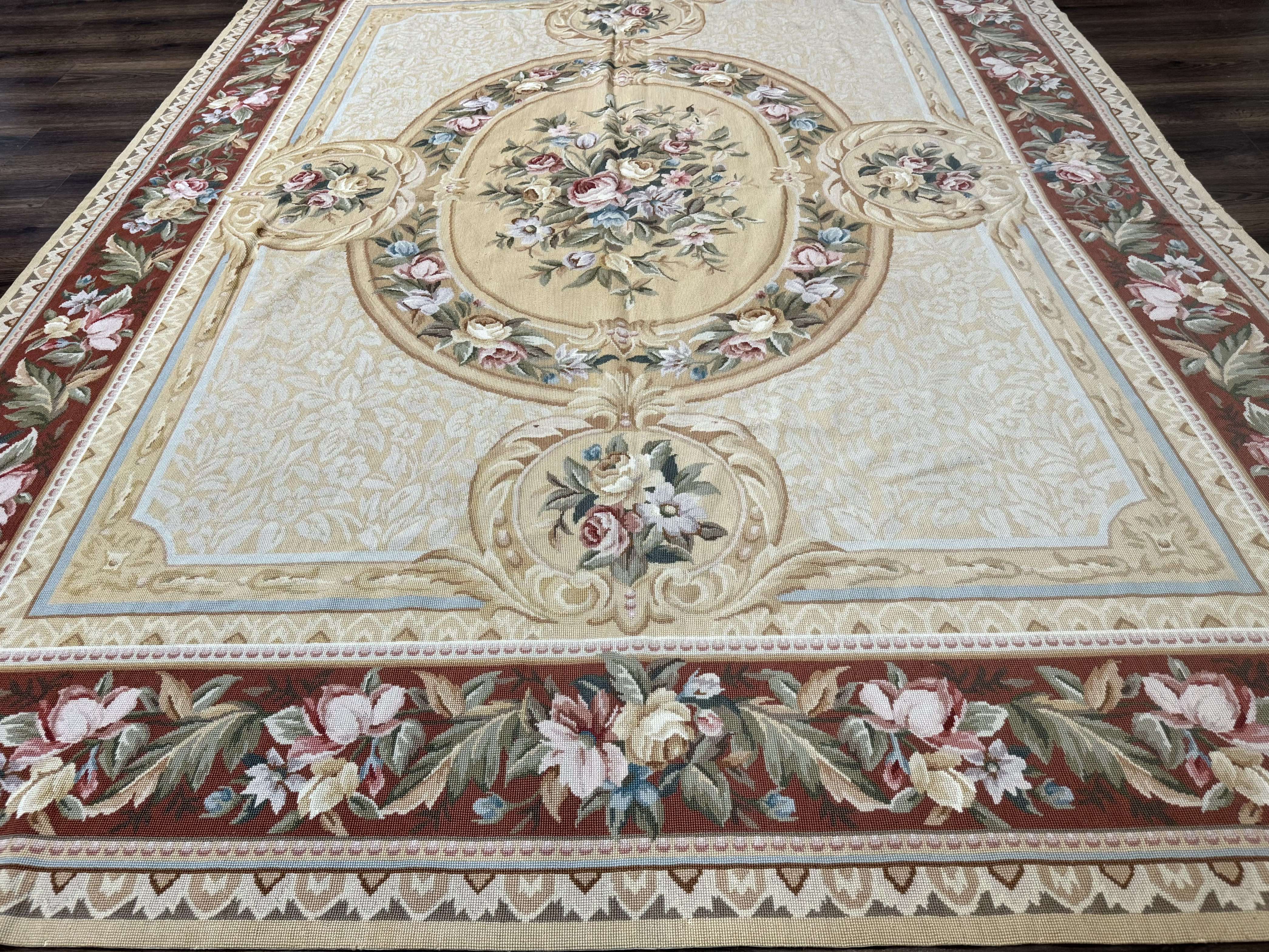 Needlepoint Rug 8x10, Aubusson Savonnerie European Carpet, Floral, Elegant - Jewel Rugs