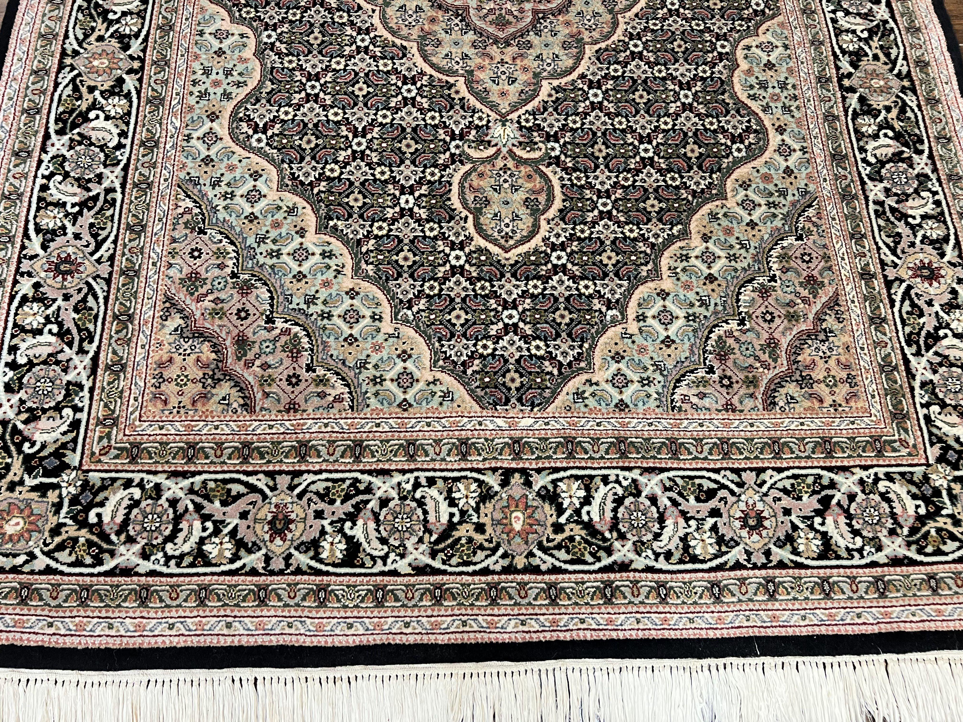 Sino Persian Rug 4x6, Fine Hand Knotted Carpet, Black, Wool, Vintage Rug 4 x 6, Herati Mahi, 300 KPSI - Jewel Rugs