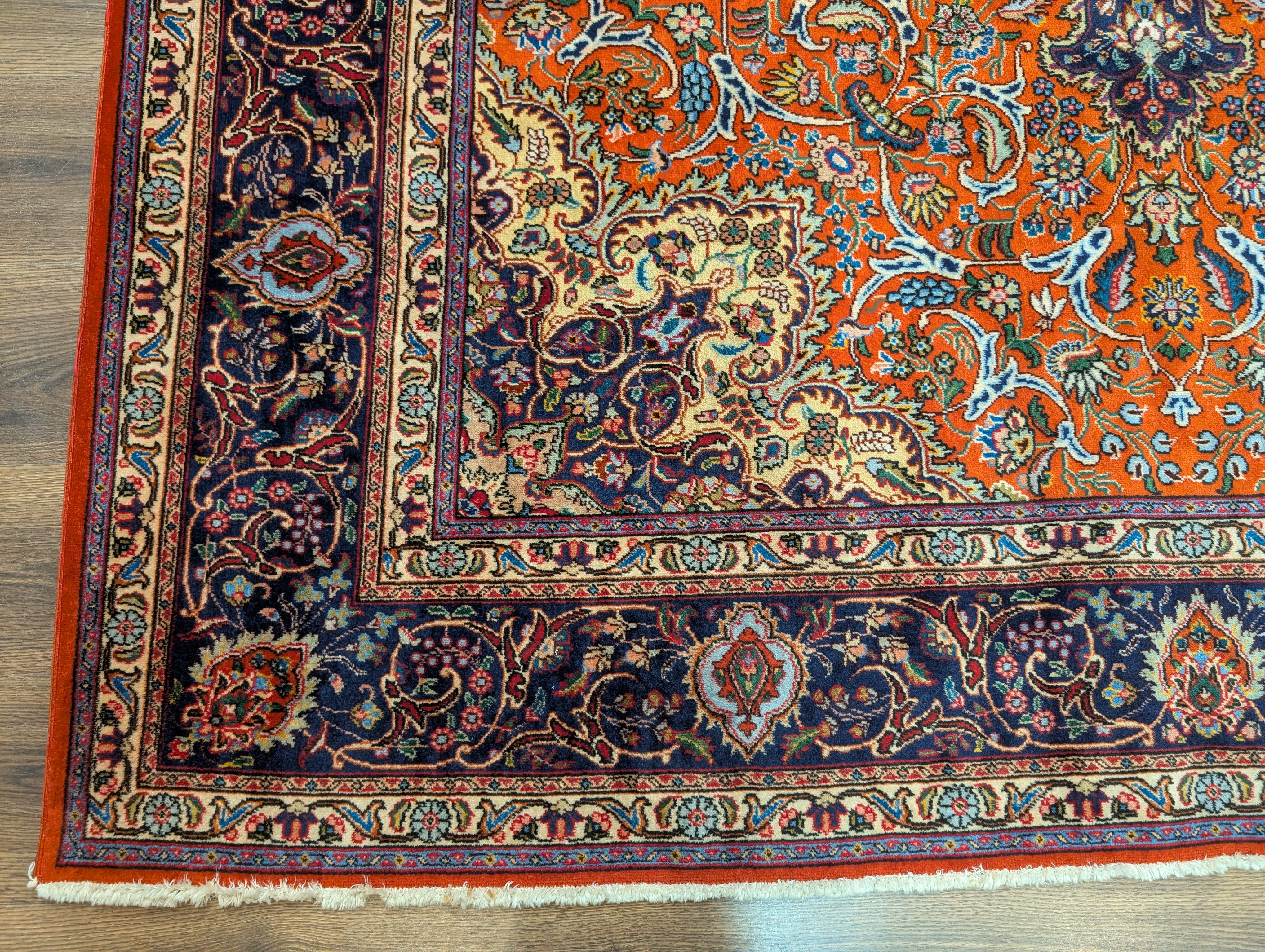Persian Tabriz Rug 7x10, Hand-Knotted Wool Carpet, Burnt Orange & Navy Blue - Jewel Rugs