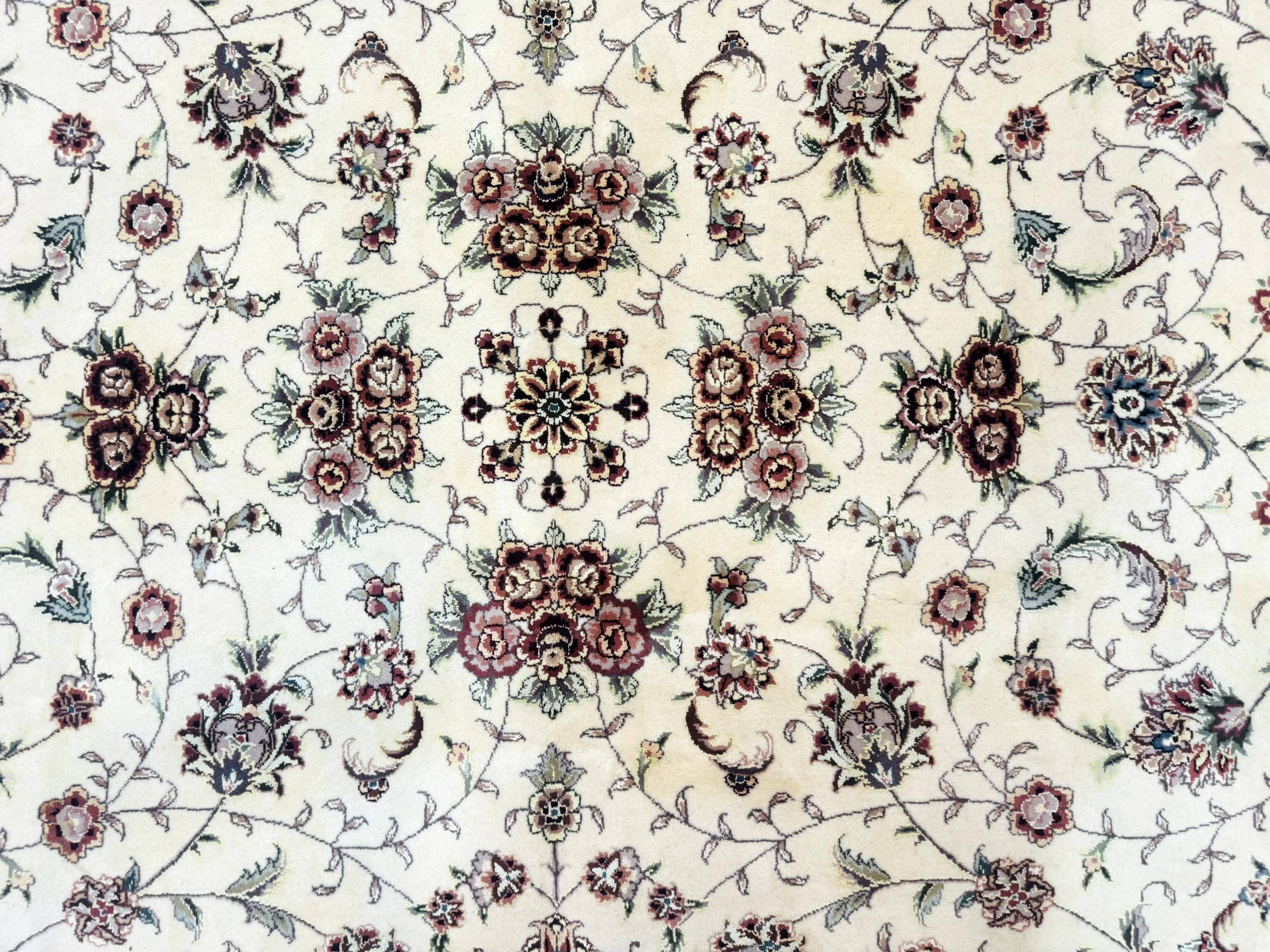 Sino Persian Rug 9x12, Floral Allover Design, 170 KPSI, Ivory and Dark Maroon - Jewel Rugs