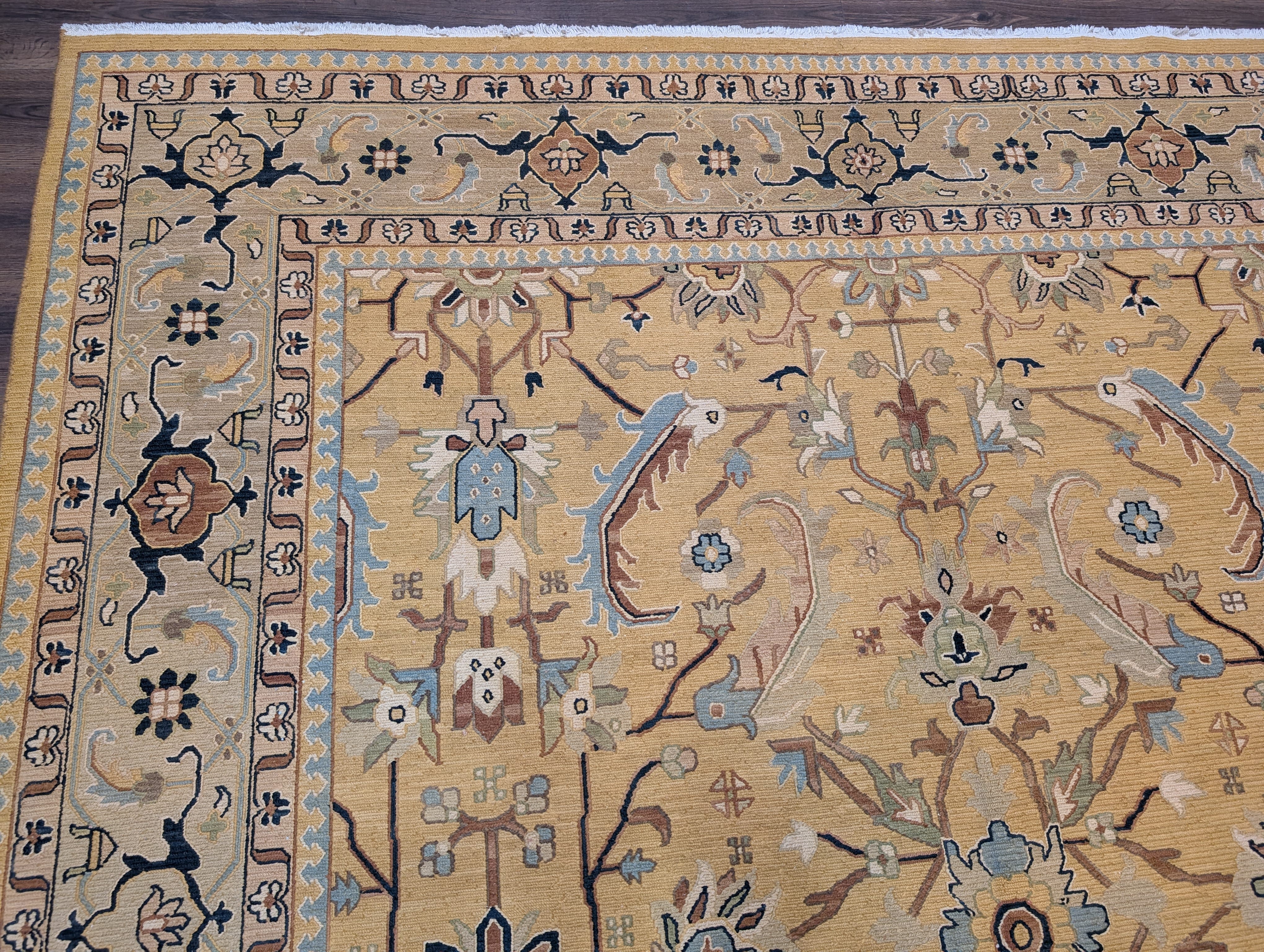 Indian Sultanabad Soumak Kilim 9x11, Hand-Woven Wool Light Yellow Carpet - Jewel Rugs