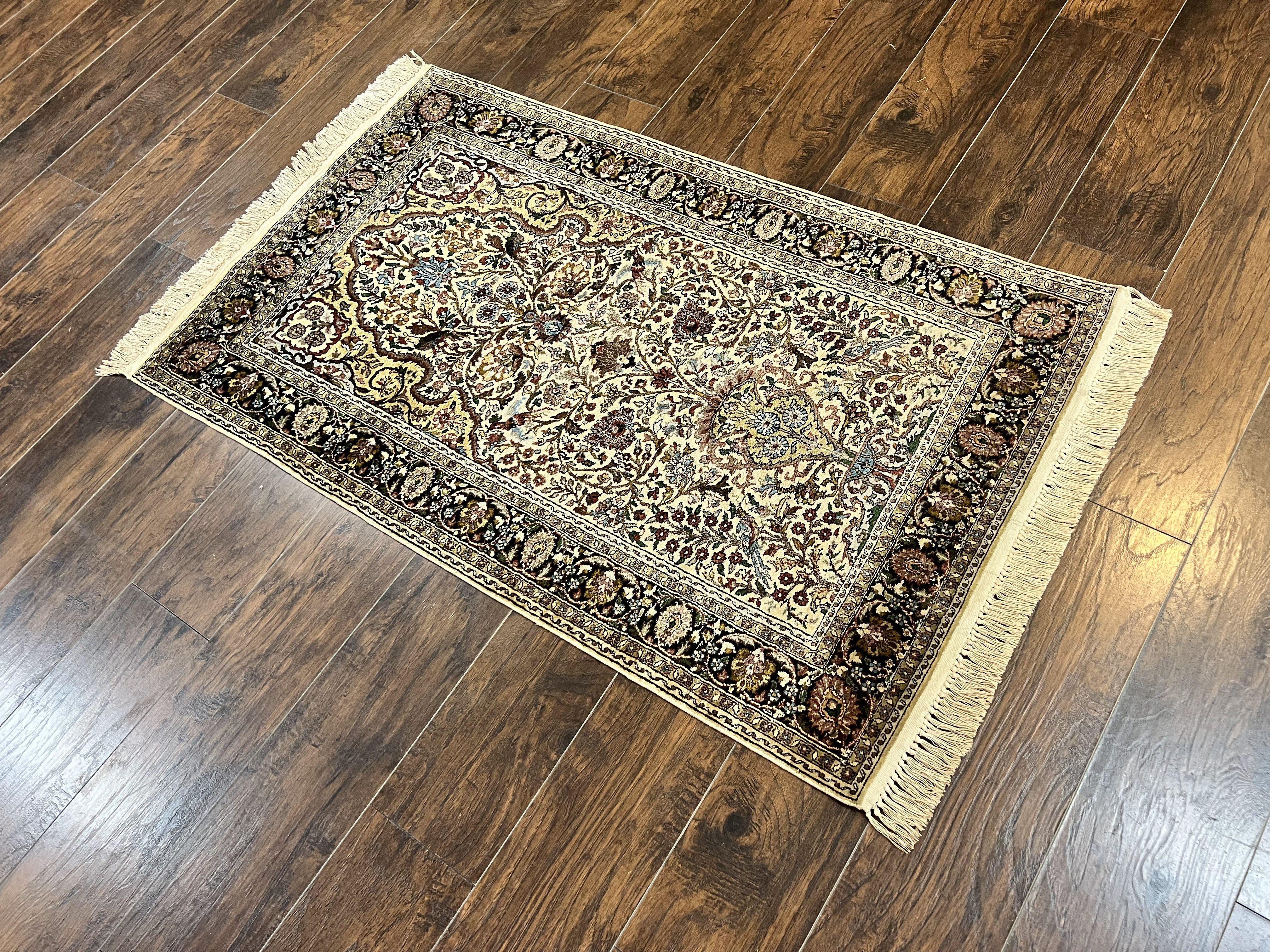 Turkish Kayseri Silk Rug 3x5, Tree of Life Silk Oriental Carpet, Birds Persian Vase Design, Hand Knotted Vintage Fine Rug, 340 KPSI - Jewel Rugs