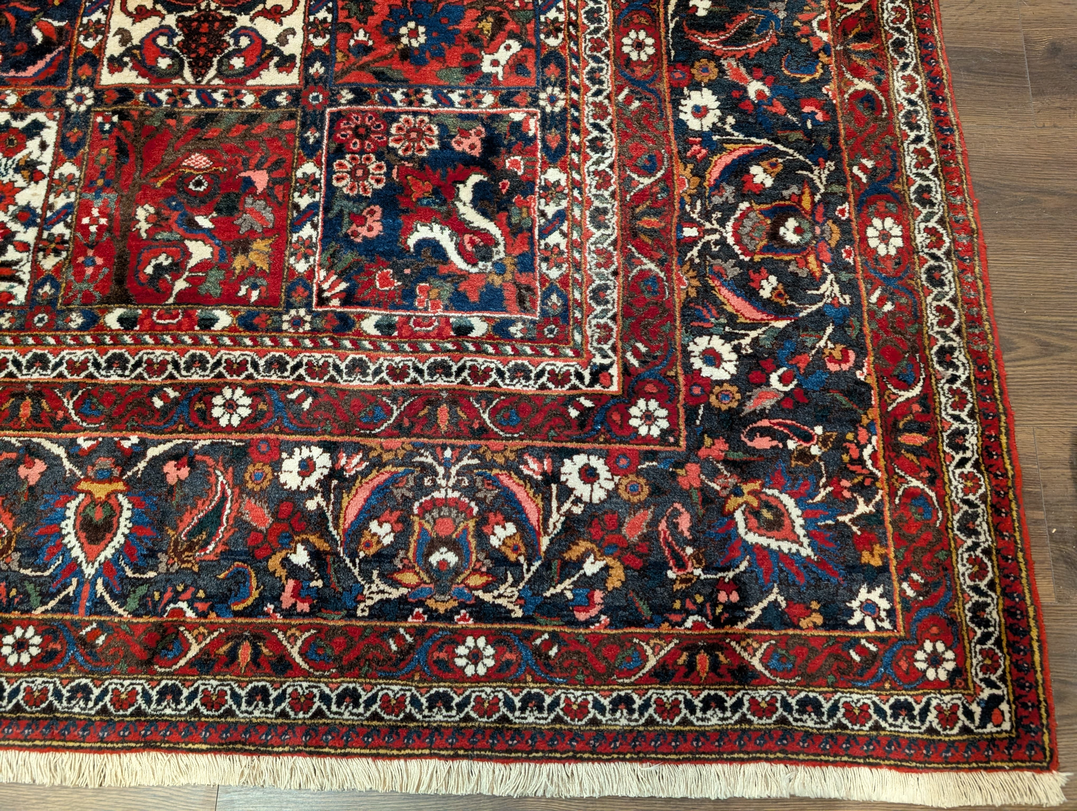 Persian Bakhtiari Panel Design Rug 10x13 – Red, Navy & Ivory, Wool - Jewel Rugs