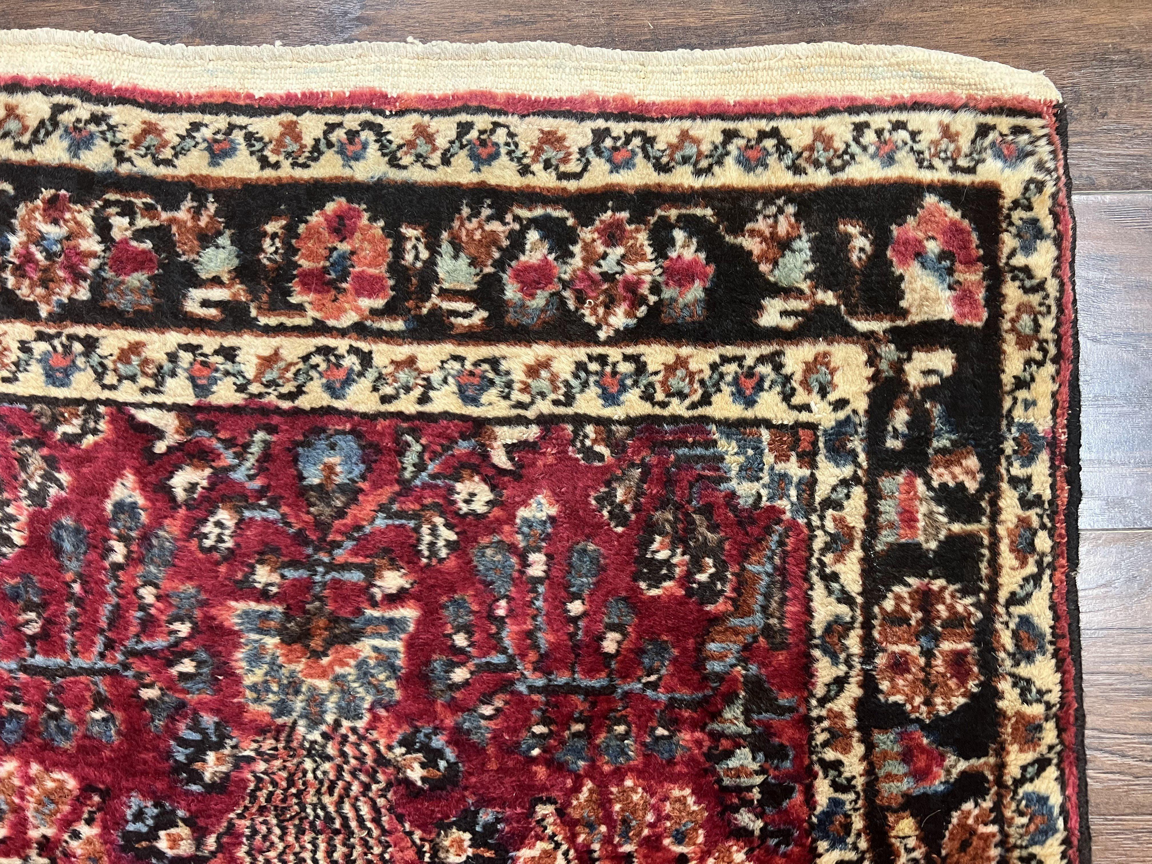 Antique Persian Runner Rug 2.9 x 17, Rare Sarouk Runner, Handmade Wool Rug for Hallway, Red, Floral - Jewel Rugs