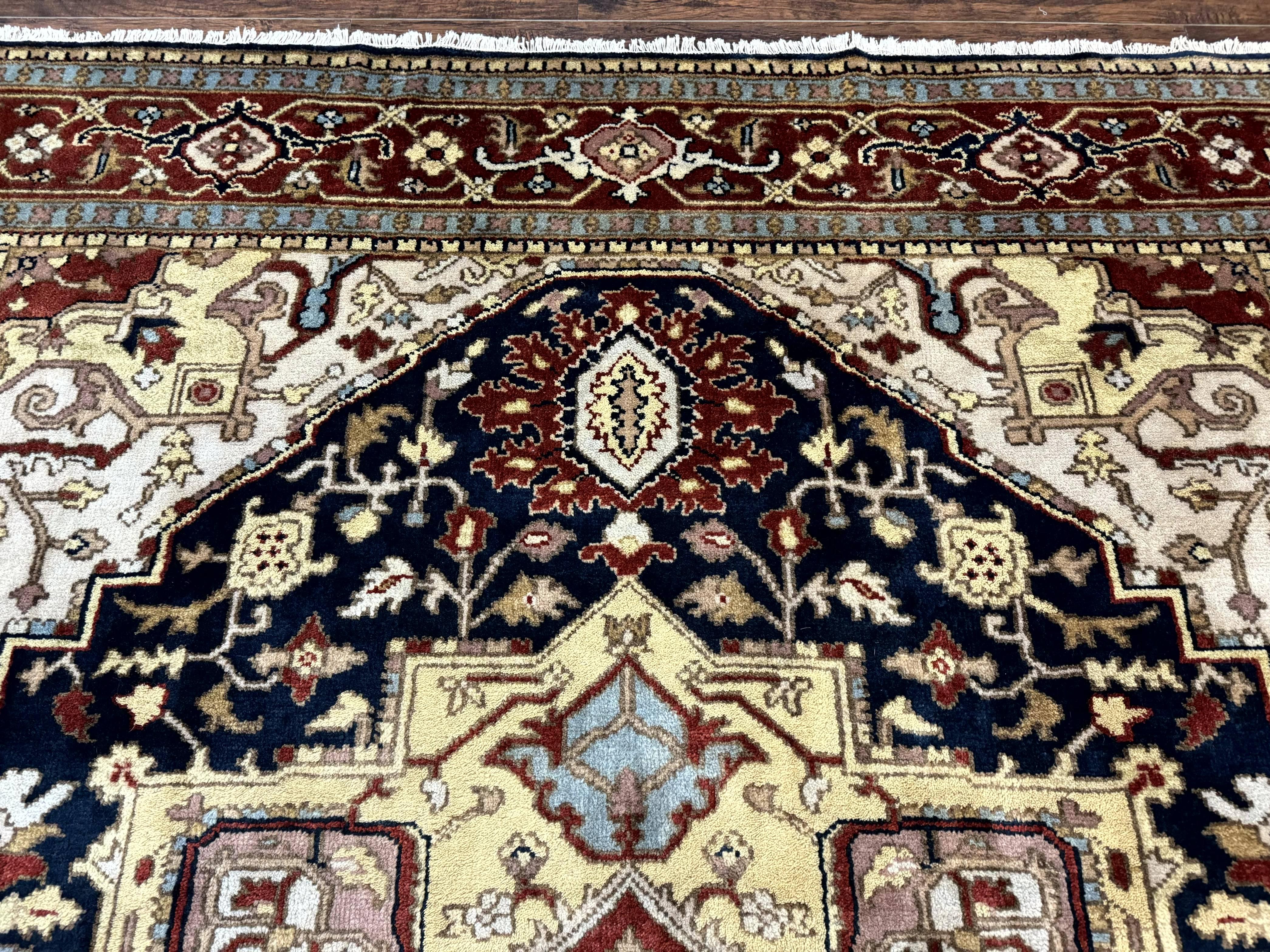 Indo Persian Heriz Rug 8x10, Geometric Medallion, Serapi Carpet, Wool Vintage Rug - Jewel Rugs