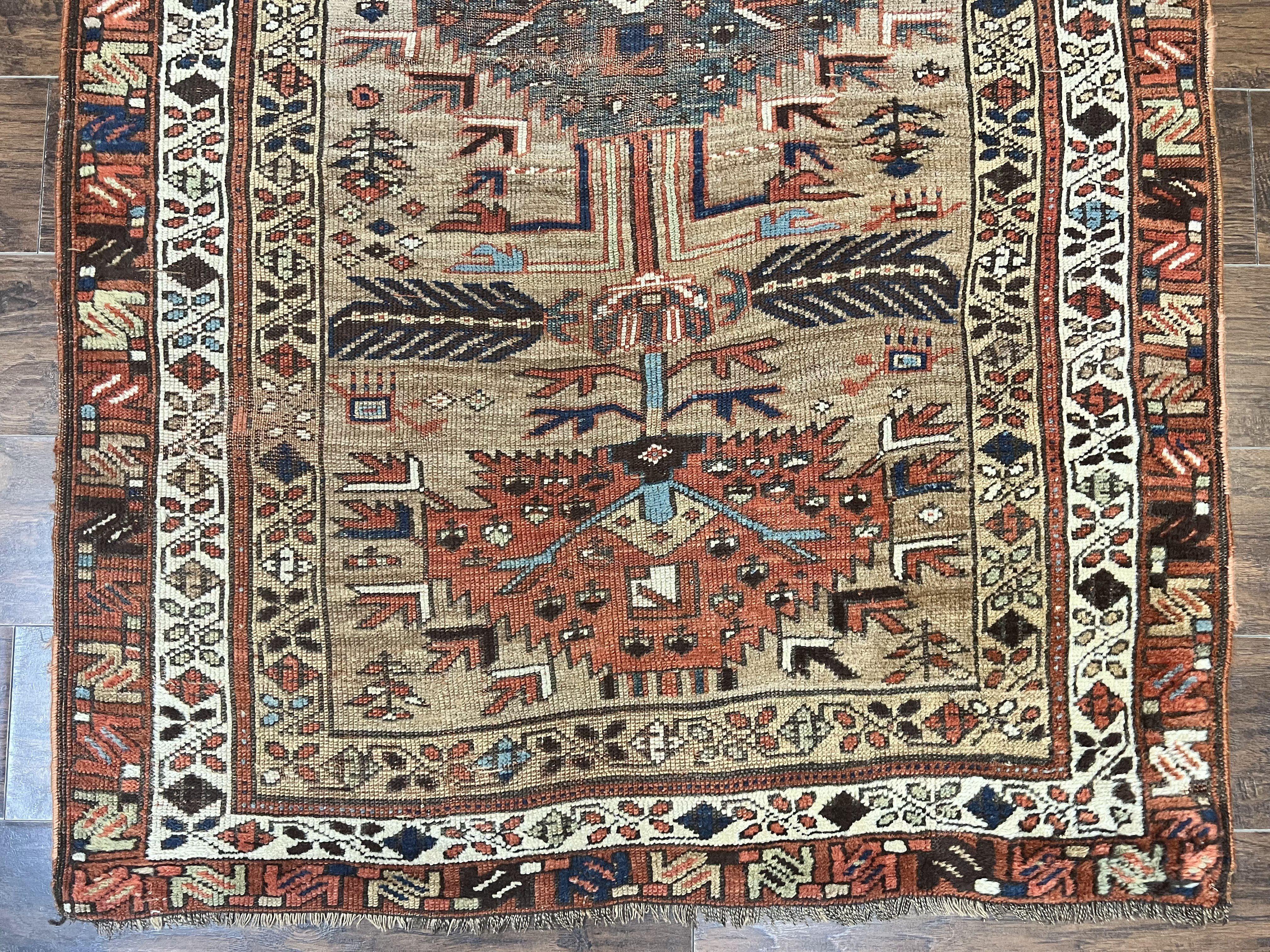 Antique Persian Runner Rug 4 x 16, Persian Kurdish Sarab Runner, Camel Hair Wool Tribal Runner for Hallway, 16ft Runner, Handmade 1920s Rug - Jewel Rugs