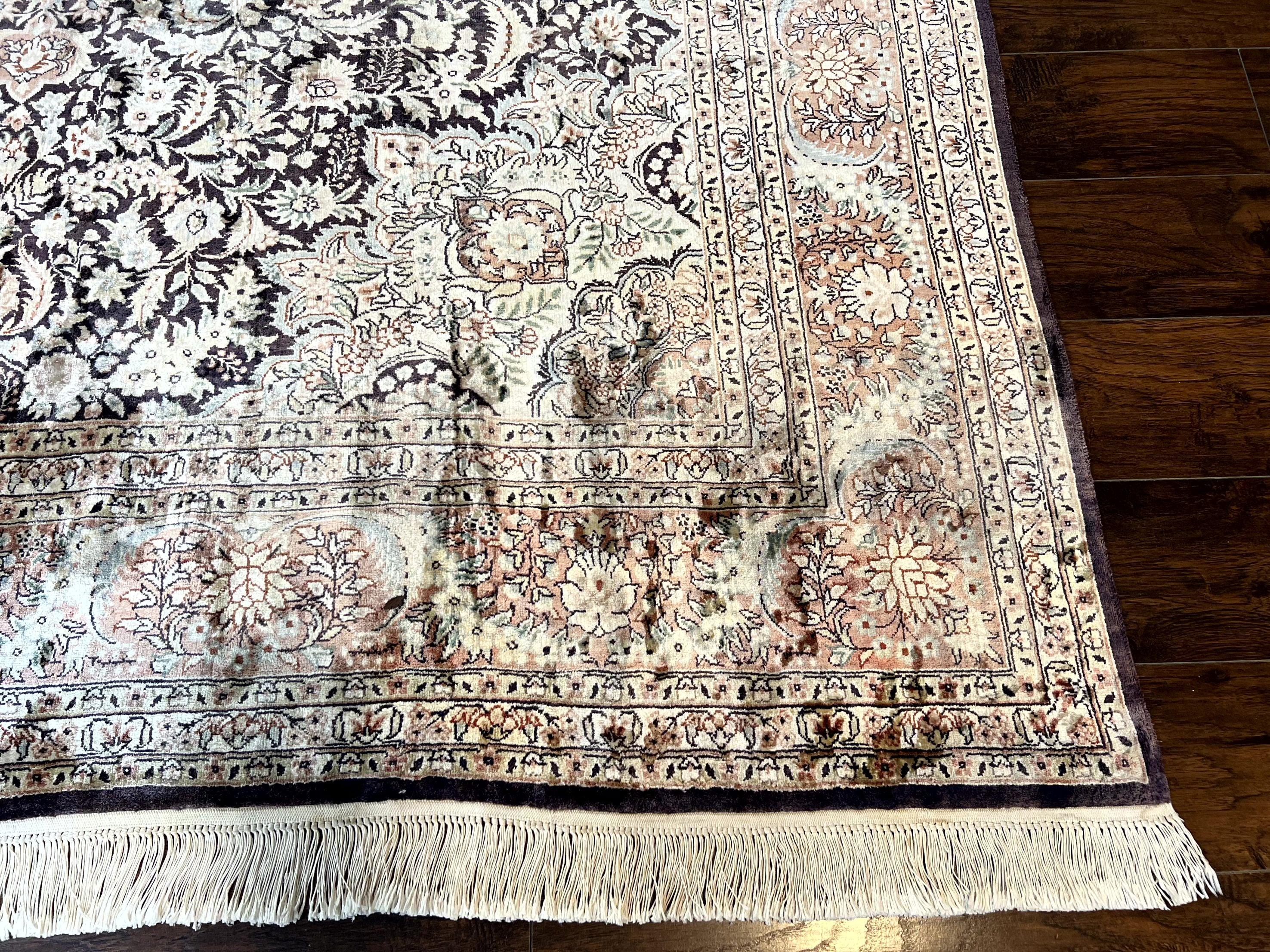 Silk Indian Kashmiri Rug 8x10, Floral Medallion, Indo Persian Carpet, Handmade Vintage Silk Rug - Jewel Rugs