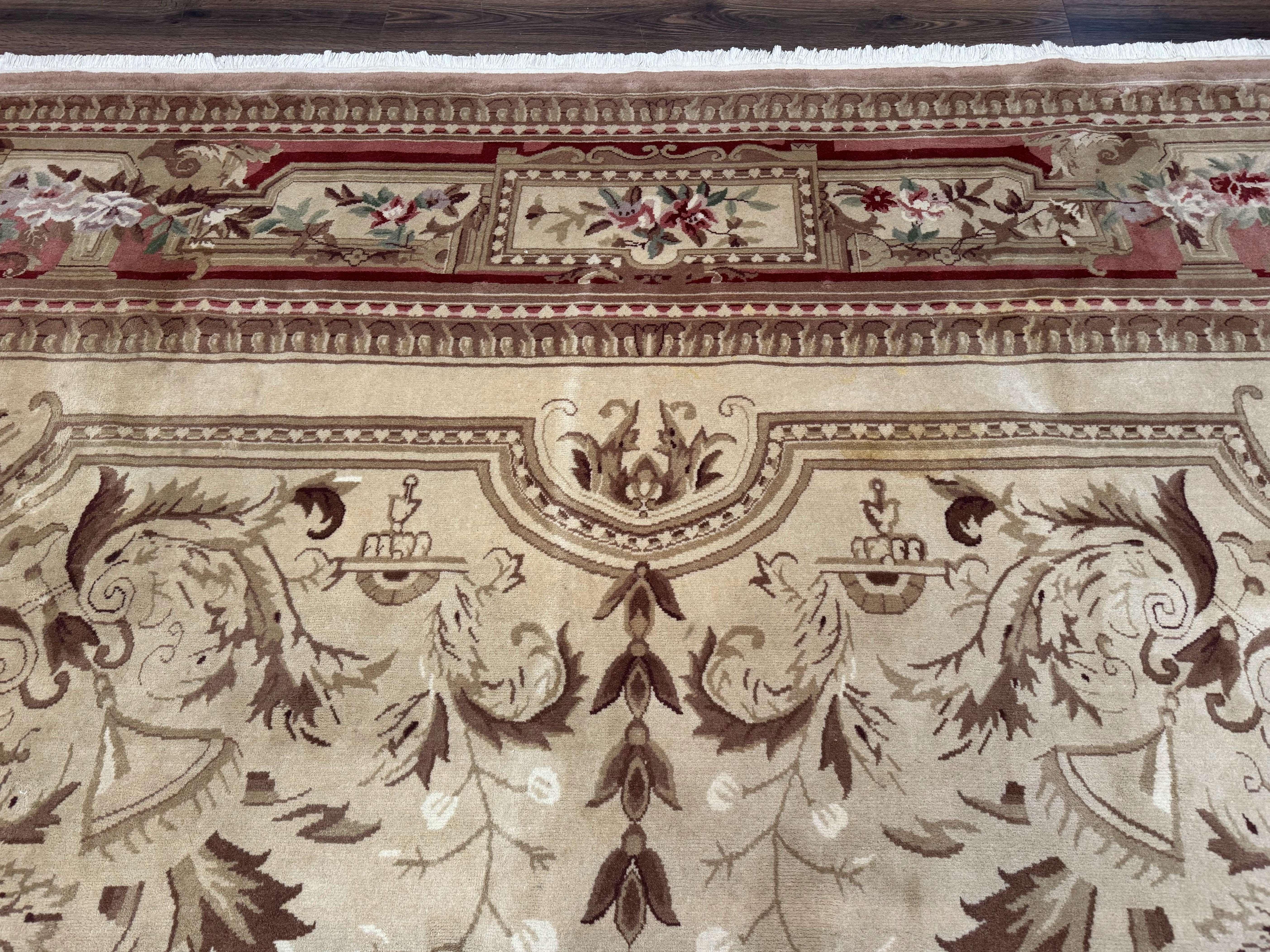 Palace Size Aubusson Rug 12x18, Extra Large, French European Carpet, Soft Wool Pile, Elegant - Jewel Rugs
