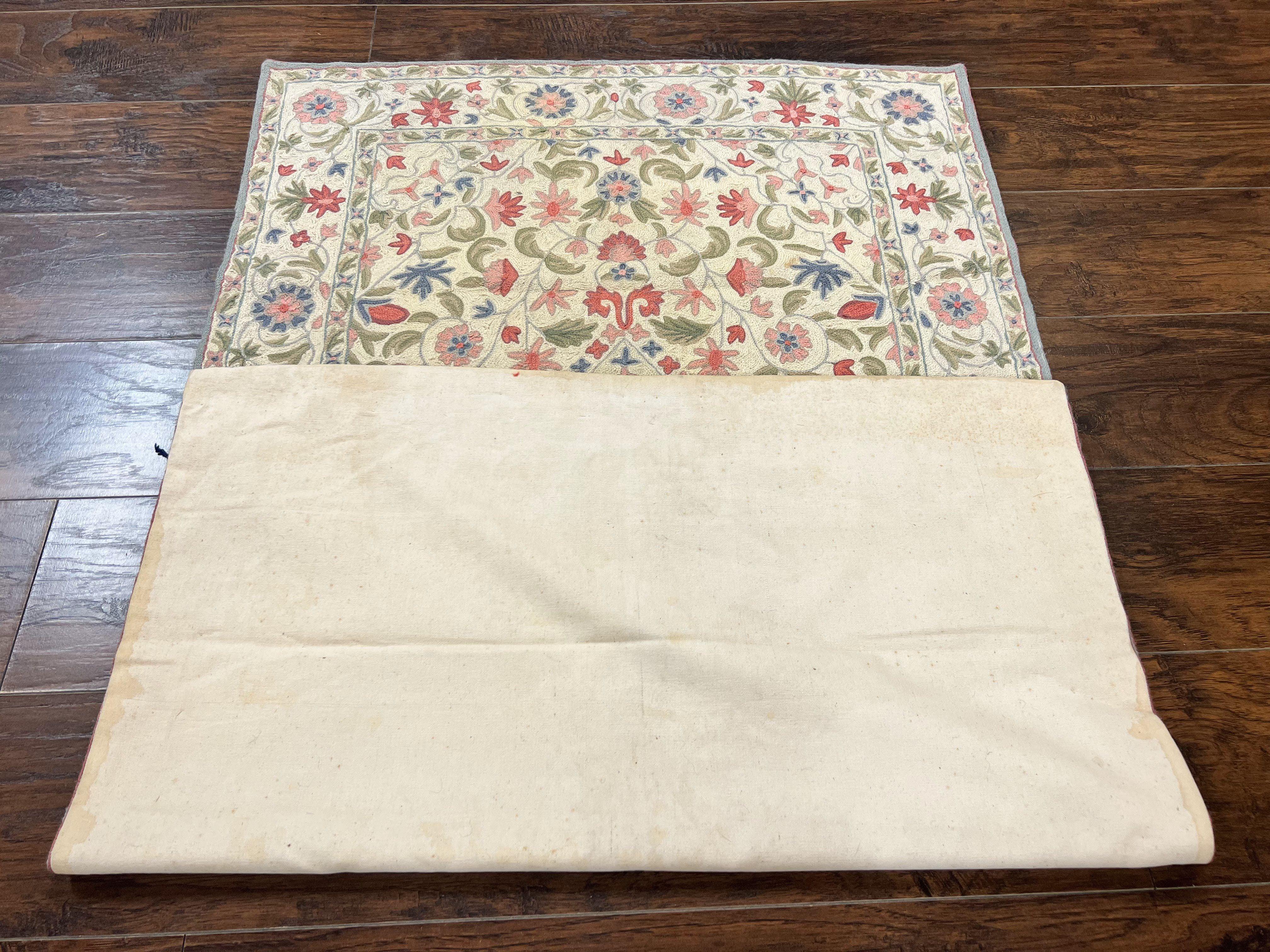 Hand Stitched Indian Rug 4x5, Floral, Vintage Hand Hand Stitched Indian Rug 4x5, Floral, Vintage Hand