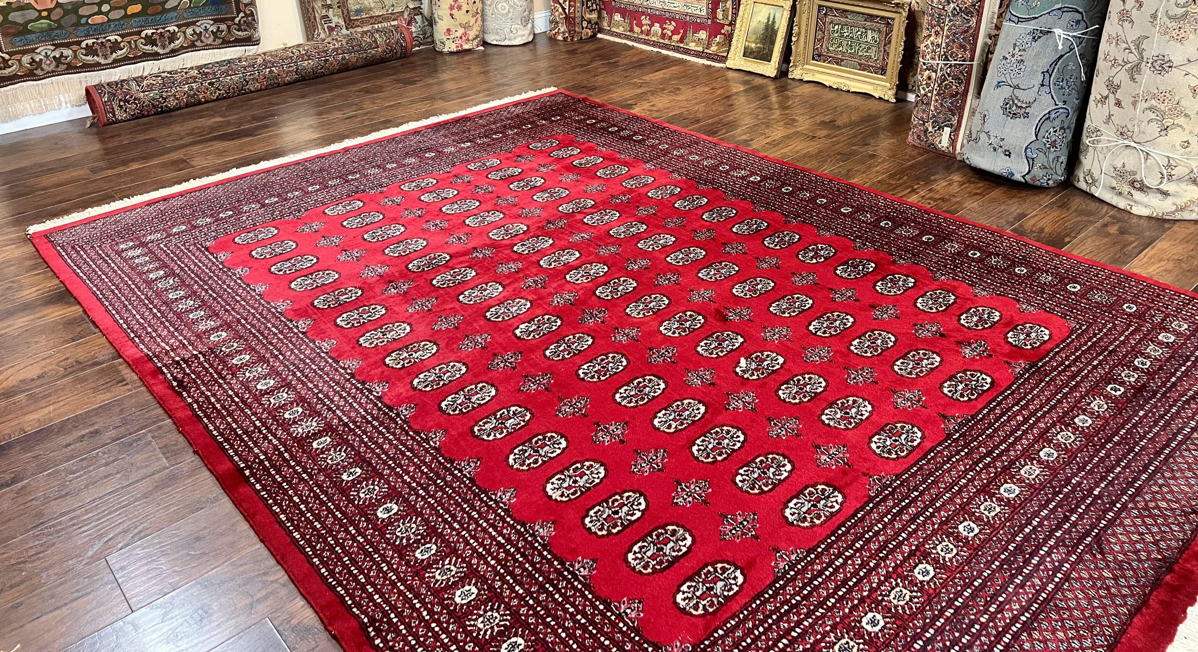 Turkoman Rug 8 x 11.6, Red Bokhara Pakistani Carpet, Wool Handmade Vintage Rug - Jewel Rugs