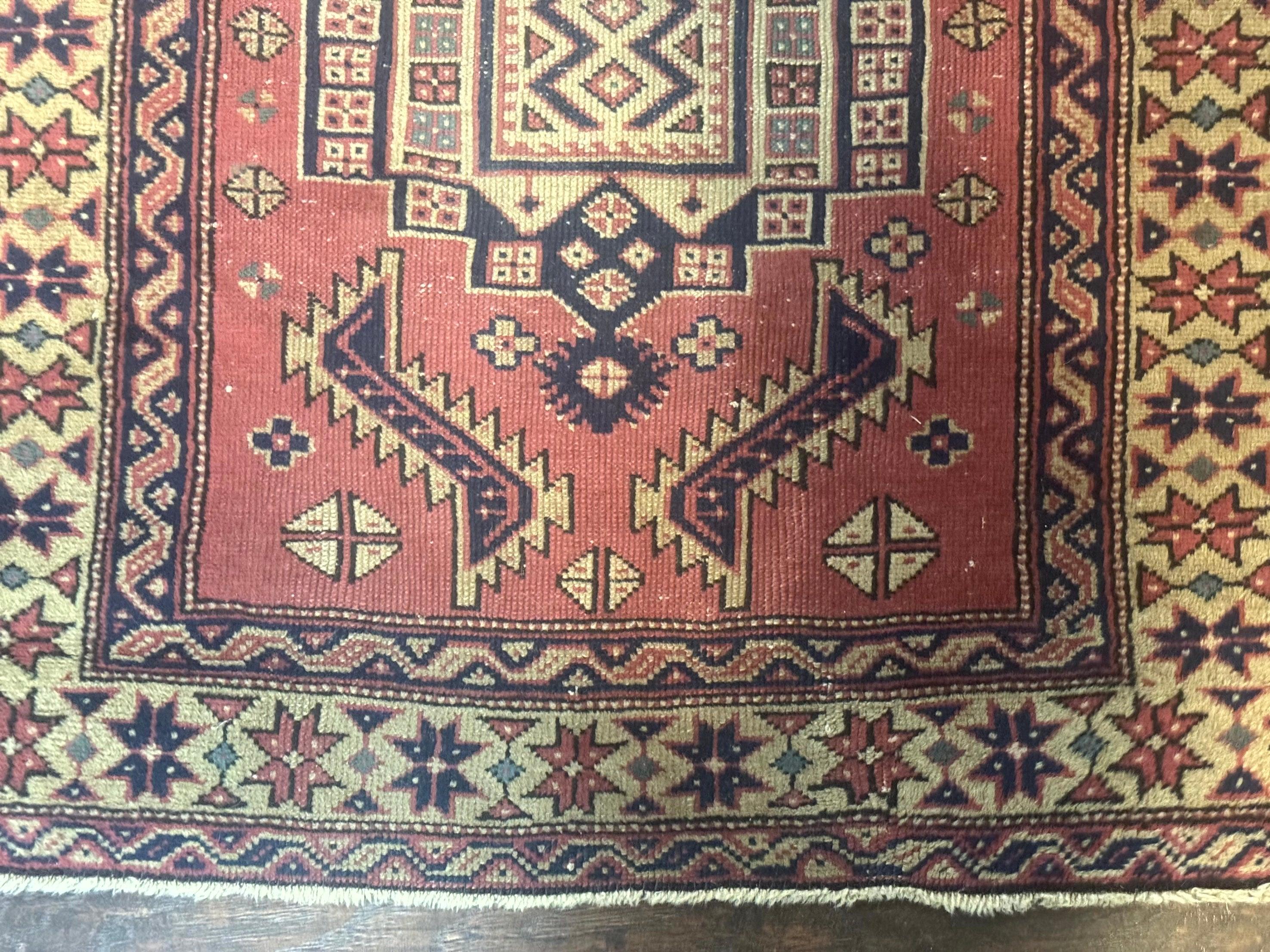 Antique Turkish Sparta Rug 3x6, Geometric Caucasian Kazak Pattern, Handmade - Jewel Rugs