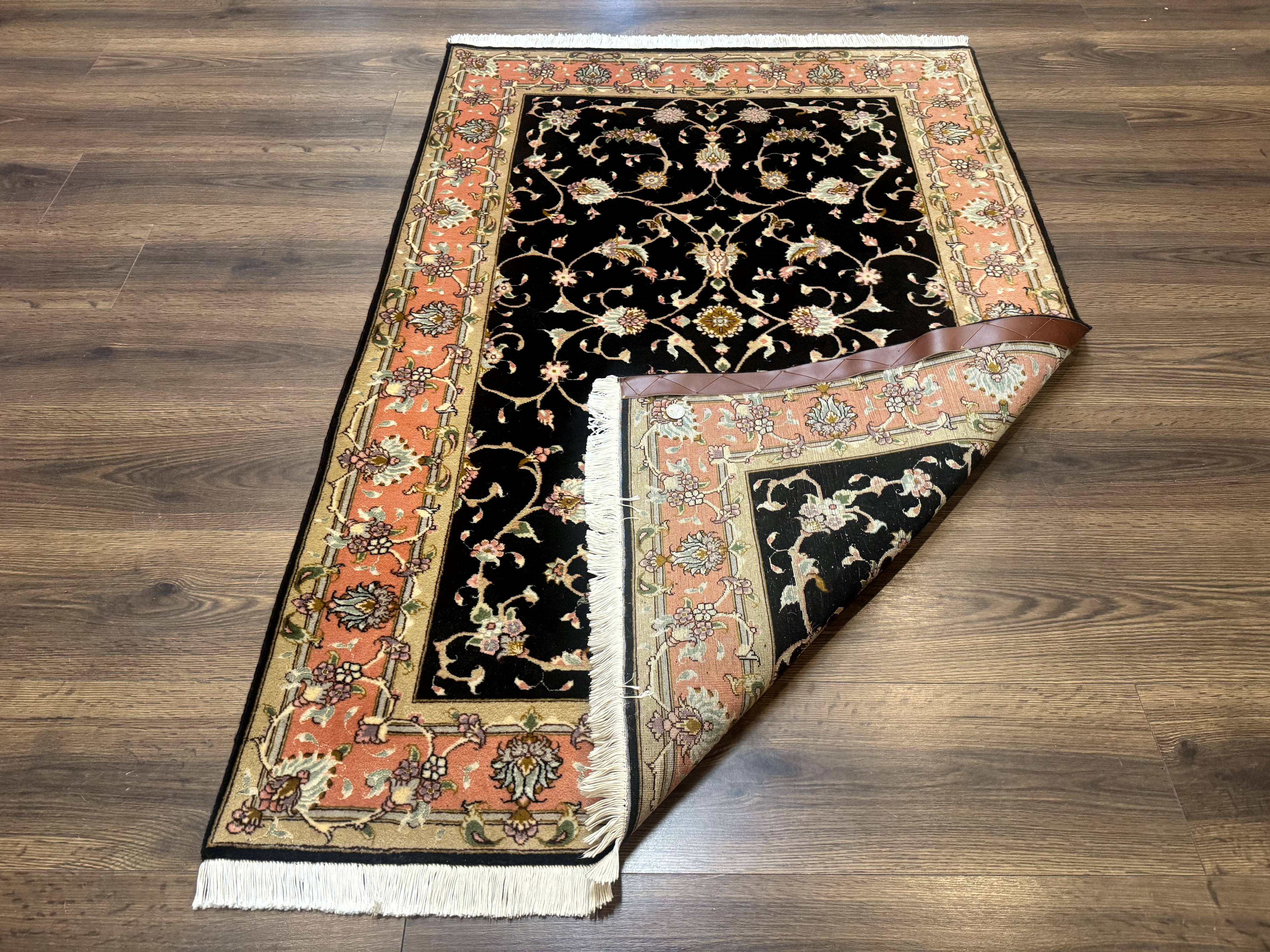 Persian Tabriz Rug 3x5 Black and Salmon Floral Fine Handmade 360 KPSI - Jewel Rugs