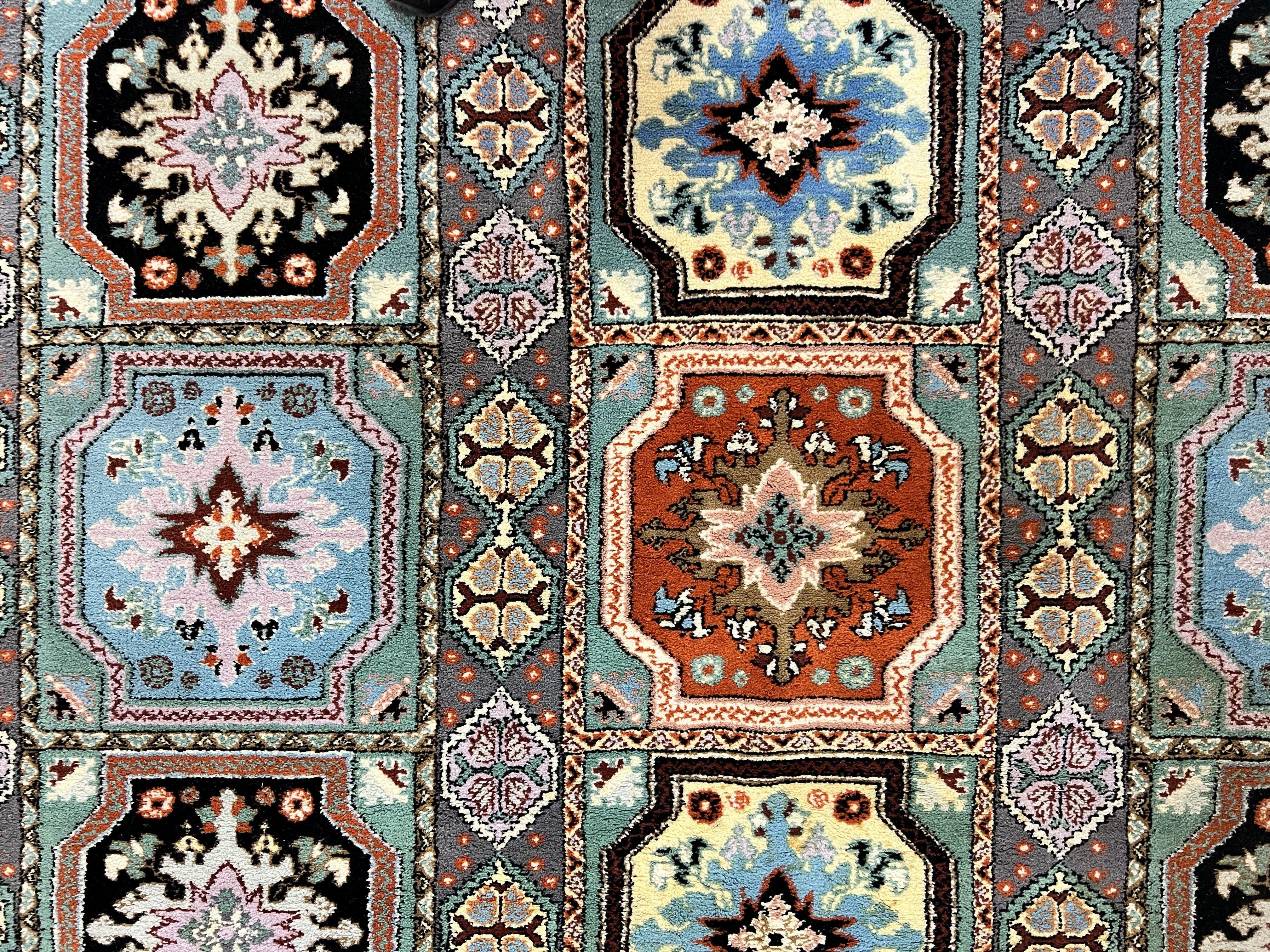 Moroccan Rug 7x8, Wool Hand Knotted Vintage Carpet, Multicolor Panel Design Oriental Rug - Jewel Rugs