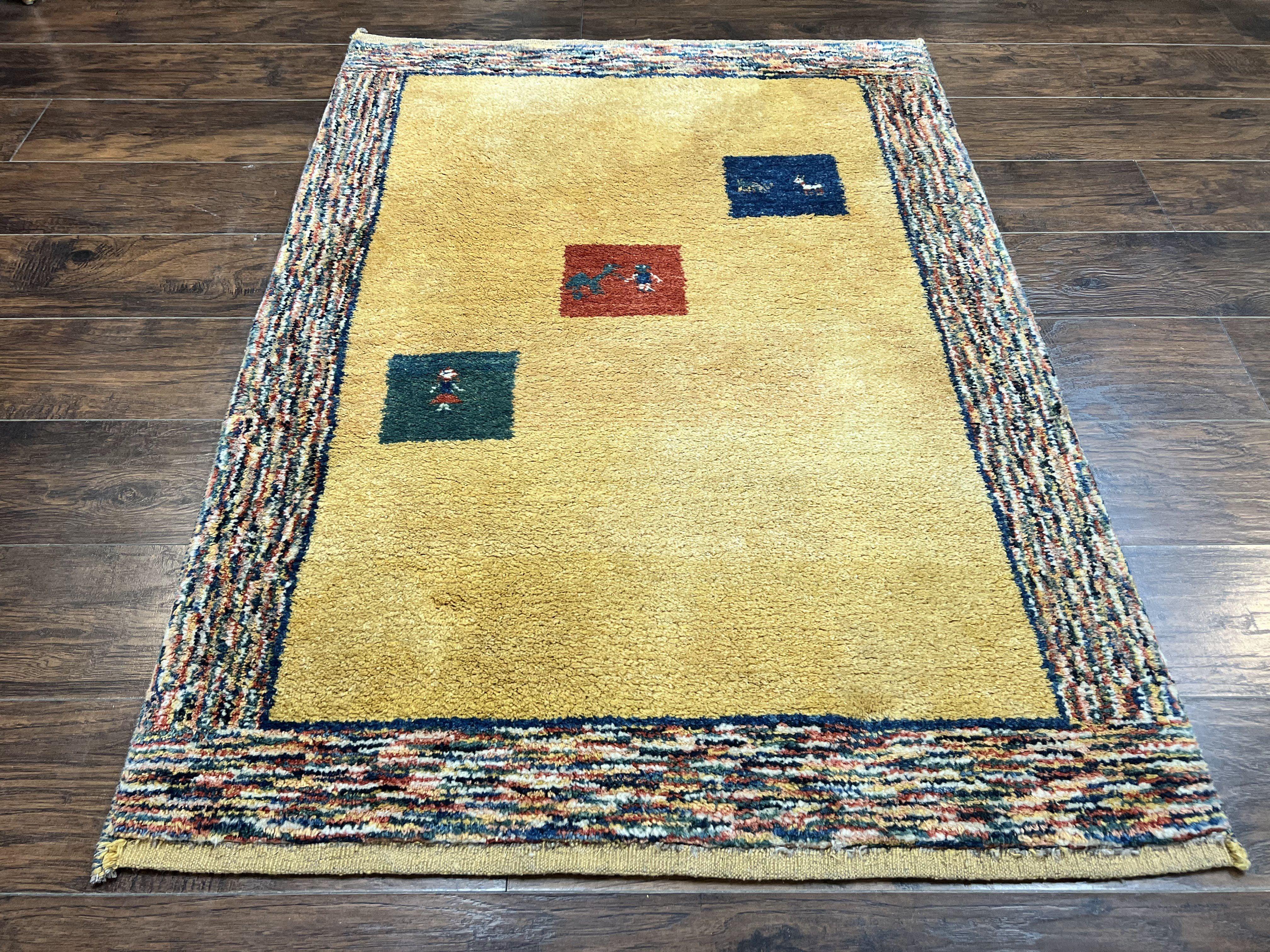 Indo Gabbeh Rug 3.7 x 5, Tribal Rug, Boho Rug, Wool Handmade Carpet - Jewel Rugs