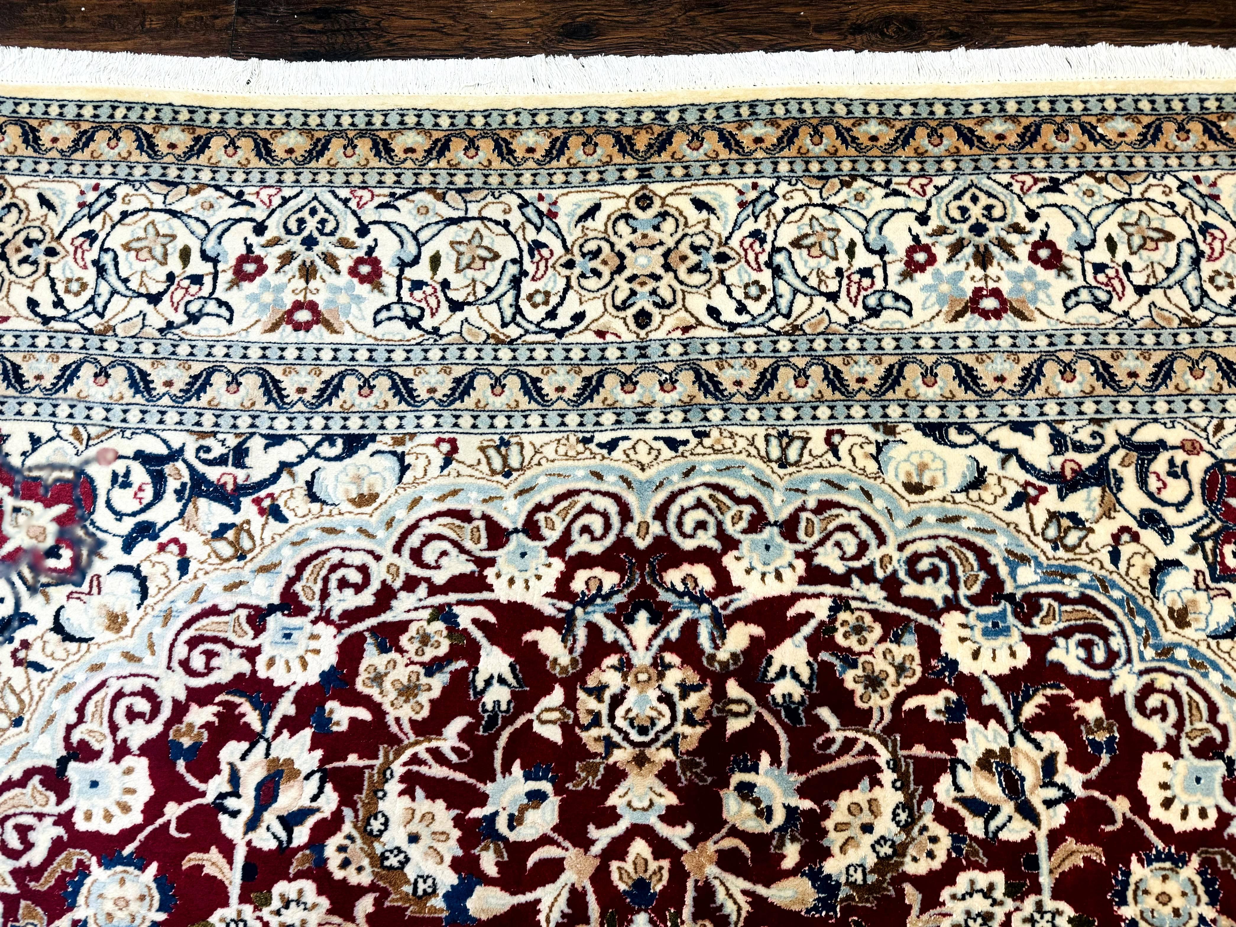 Persian Nain Rug 8x11, Wool and Silk Highlights, Burgundy & Ivory - Jewel Rugs