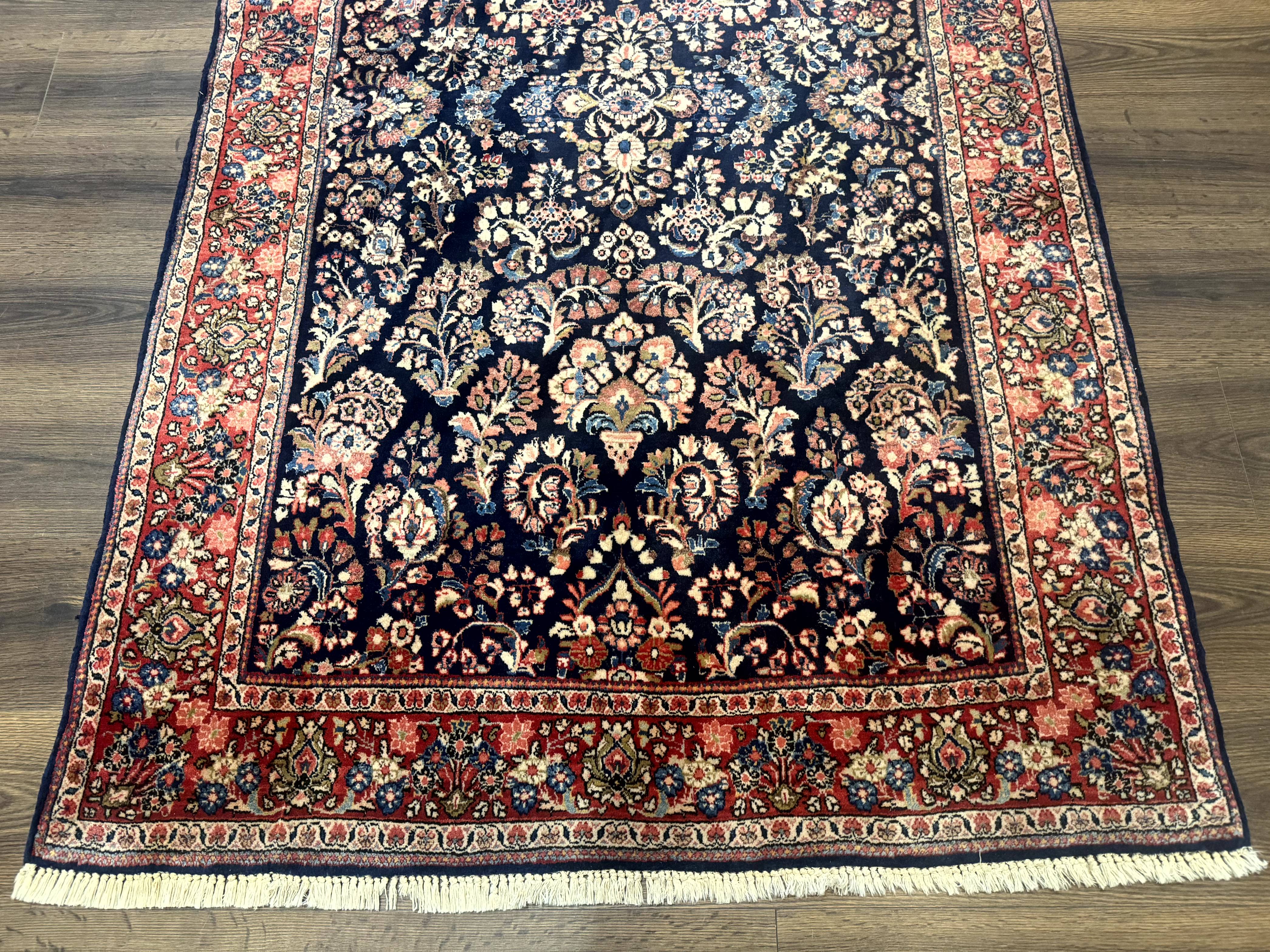 Navy Blue Persian Rug 4x6, Sarouk Mohajeran Carpet, Antique Persian Rug, Floral - Jewel Rugs