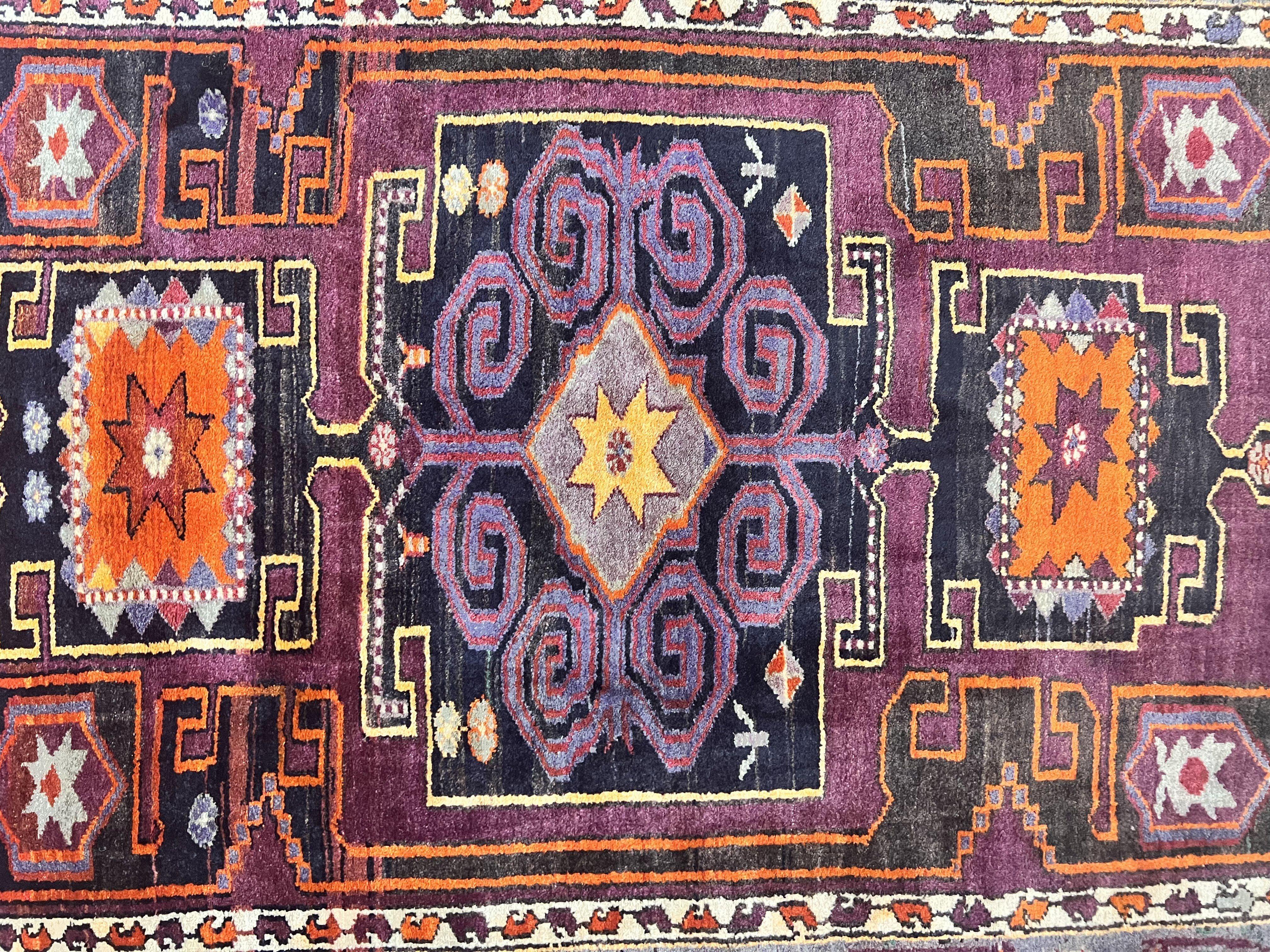 Persian Tribal Rug 5x6, Persian Nahavand Rug, Purple, Geometric Vintage Wool Handmade Carpet - Jewel Rugs