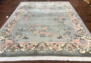 Chinese Wool Rug 8x10, Vintage Asian Oriental Carpet, Chinese Carving 90 Line Rug, Art Deco Rug, Room Sized