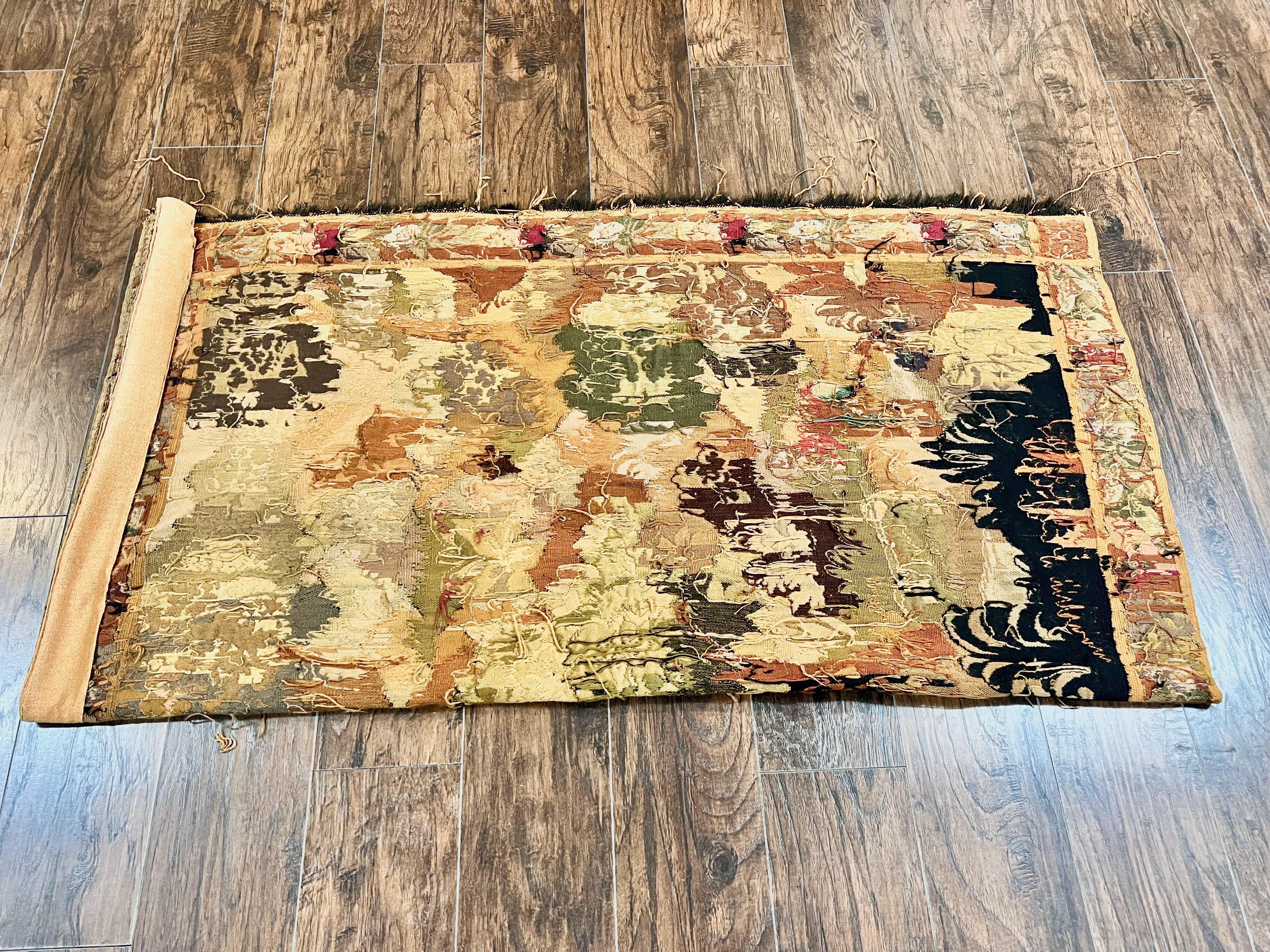 Antique French Tapestry 6x5 ft, European Handmade Wool Aubusson Weave Vintage Tapestry - Jewel Rugs