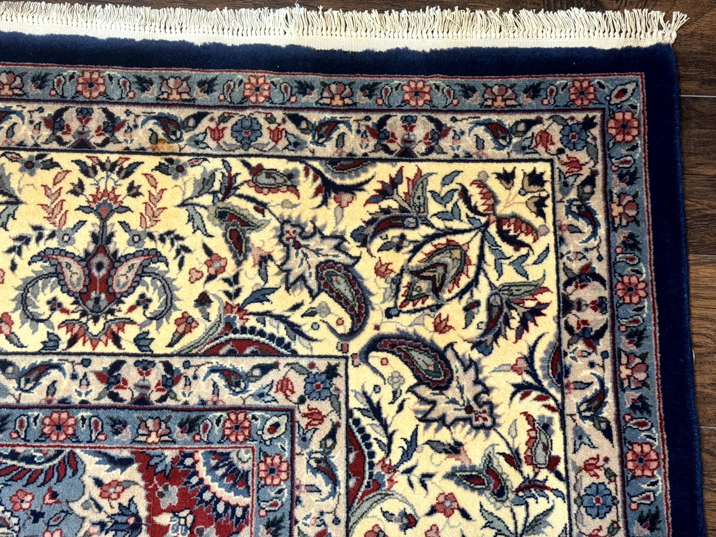 Sino Persian Kerman Rug 10x14, Blue and Beige, Floral Medallion, Fine 240 KPSI - Jewel Rugs