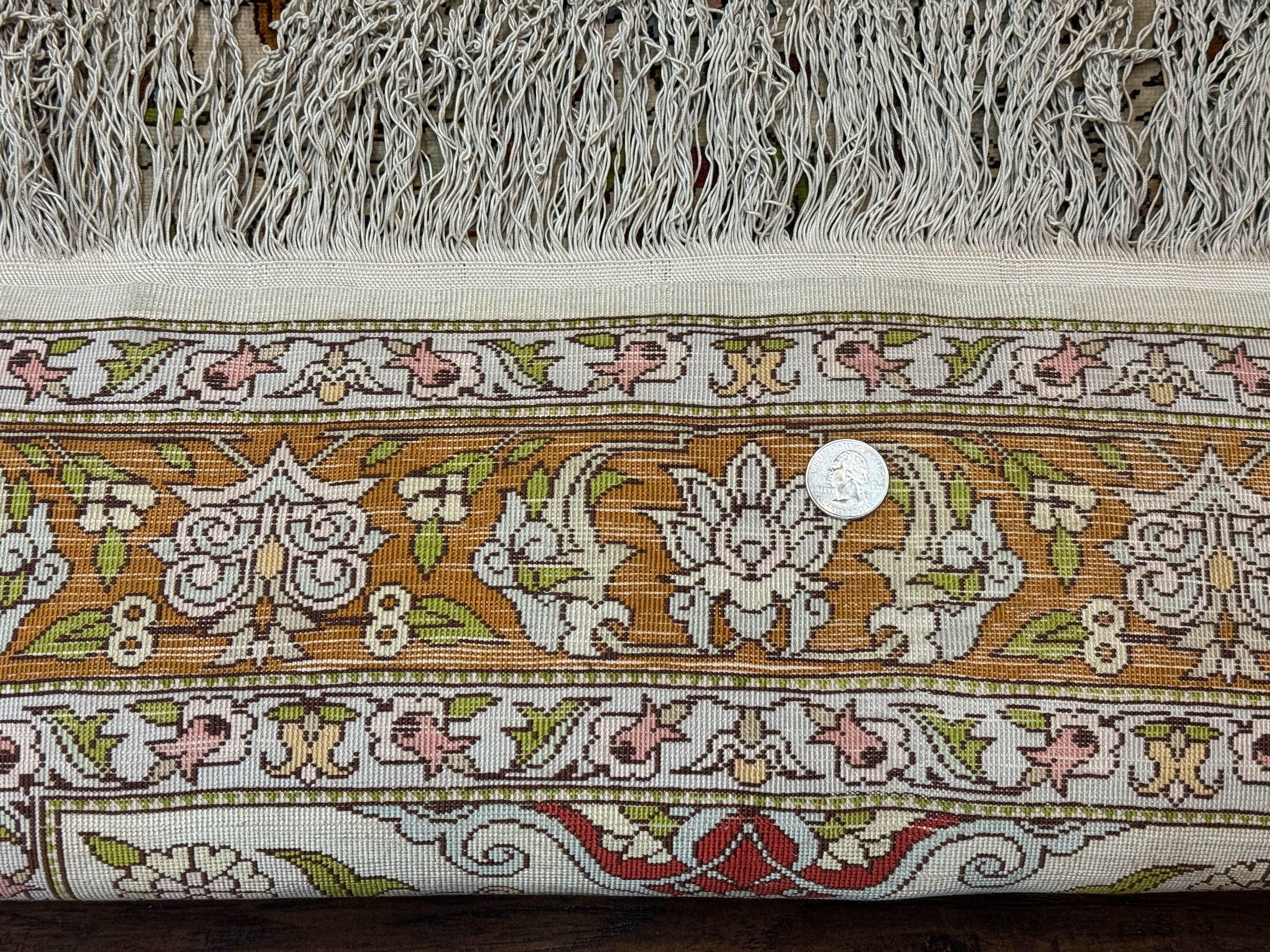 Silk Turkish Hereke Rug 2x3, Birds Lantern Very Fine 400 KPSI, Signed by Masterweaver, Wonderful, Rare, Small Hereke Rug - Jewel Rugs