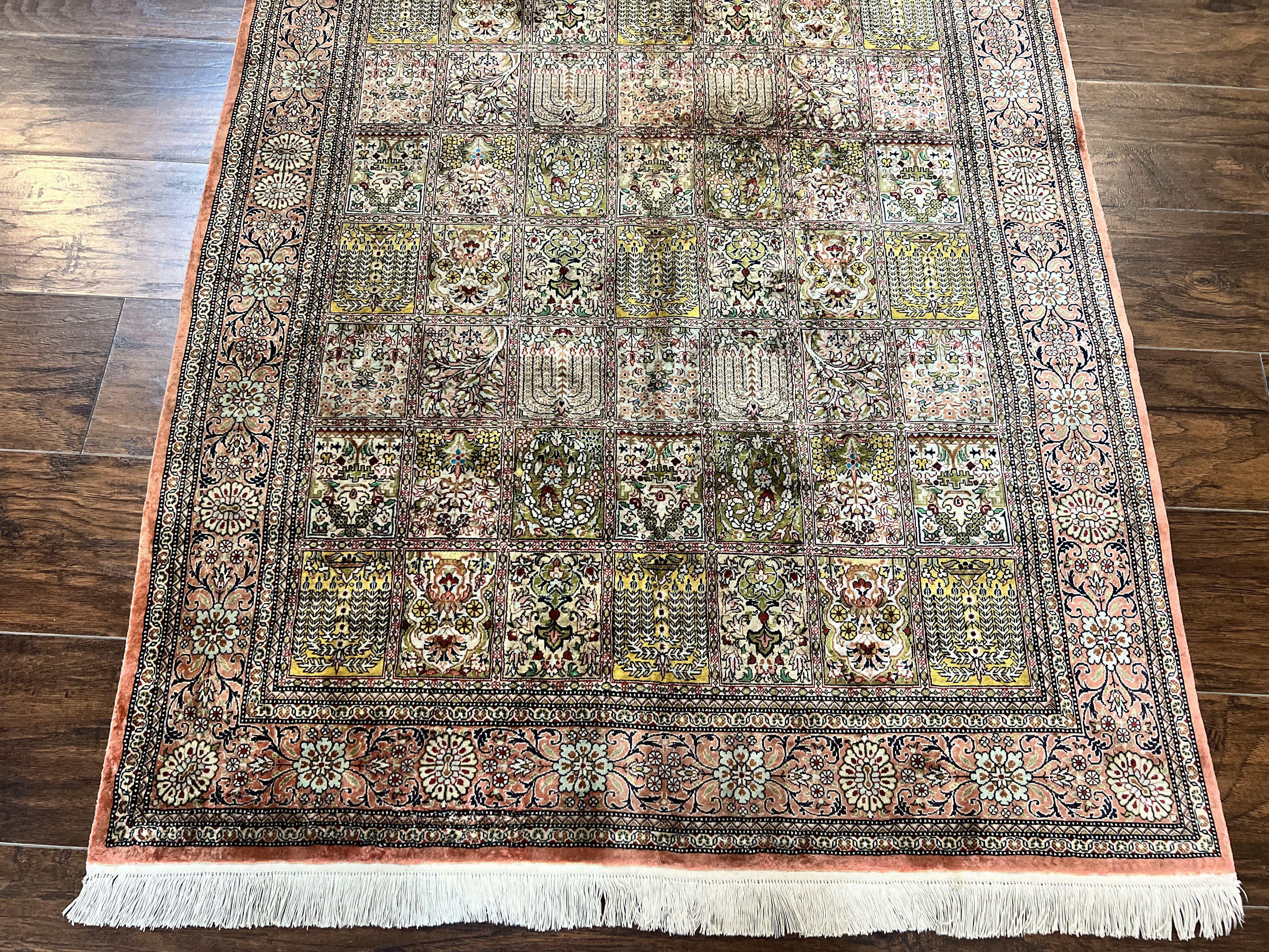 Magnificent Persian Silk Rug 3.7 x 5, Persian Qum Rug, Panel Design, Kheshti Garden, Extremely Fine 650 KPSI - 70 Raj, Hand Knotted, Vintage, Multicolor - Jewel Rugs