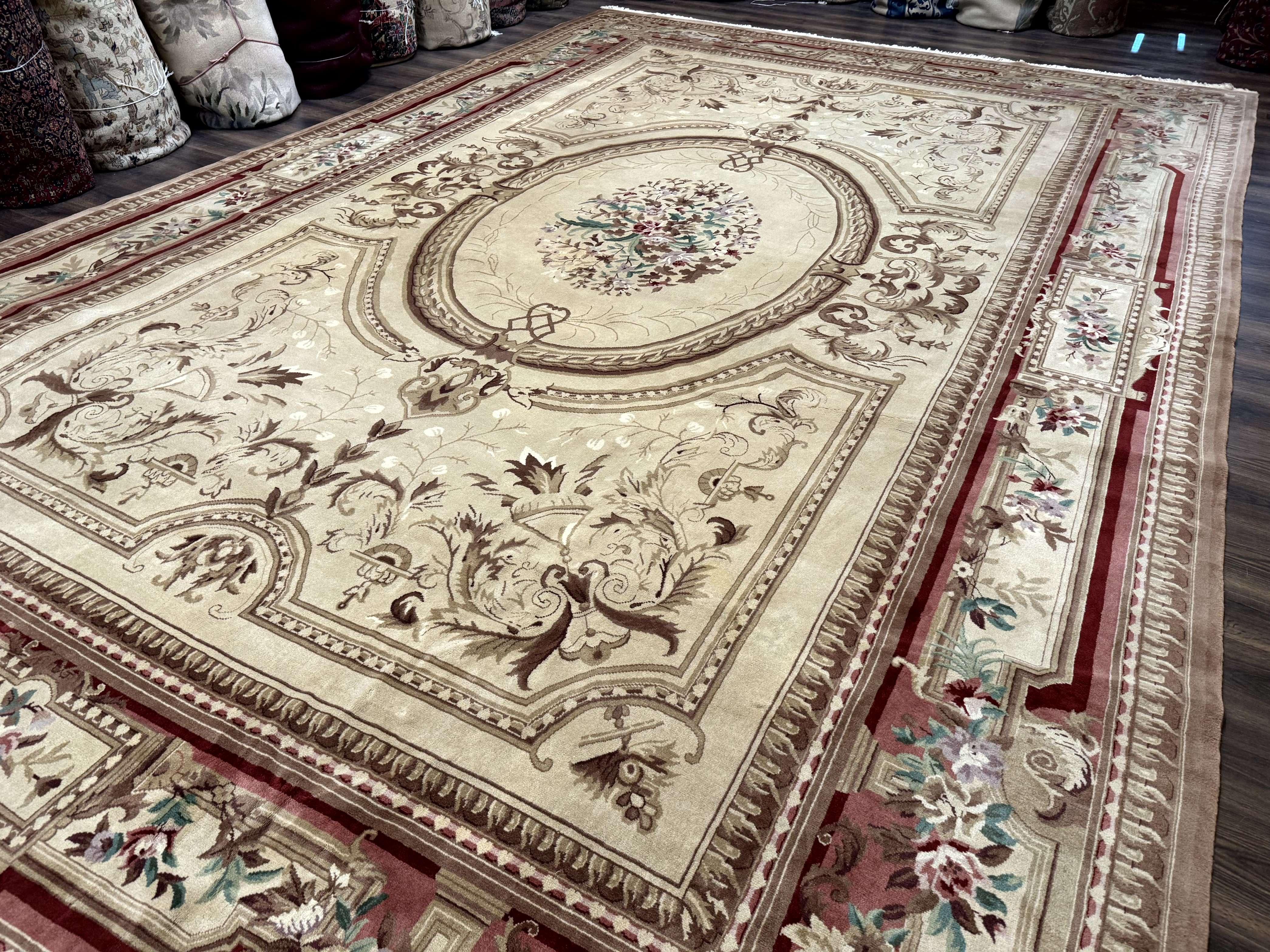 Palace Size Aubusson Rug 12x18, Extra Large, French European Carpet, Soft Wool Pile, Elegant - Jewel Rugs